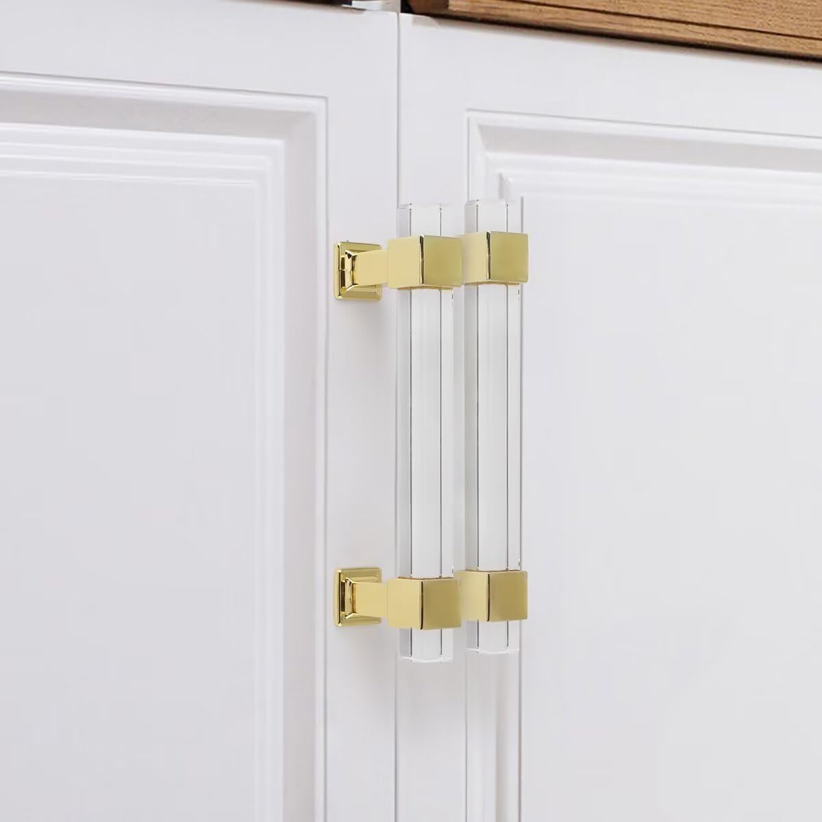 10 Pack Gold Zinc Alloy Cabinet Pulls - 3-3/4 Inch Adjustable Hole Center Kitchen Cabinet Handles with Square Acrylic Tube - Modern Drawer Pulls for Bedroom, Bathroom & Kitchen Cabinets - Perfect for Home Renovation and Furniture Upgrade