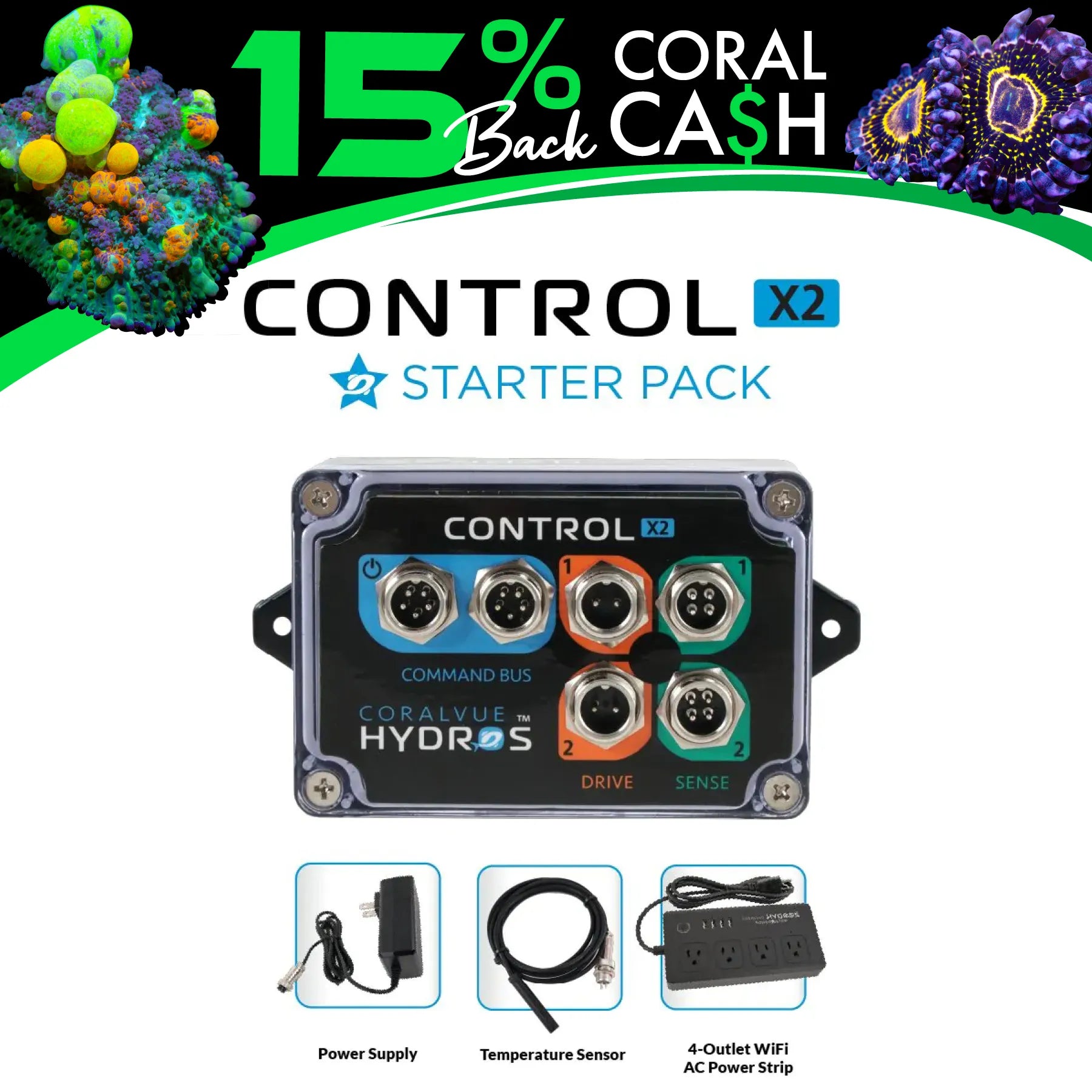 Hydros Control x2 Aquarium Controller Starter Pack - Smart Water Monitoring System for Saltwater & Freshwater Tanks - Perfect for Reef, Planted, and Nano Aquariums