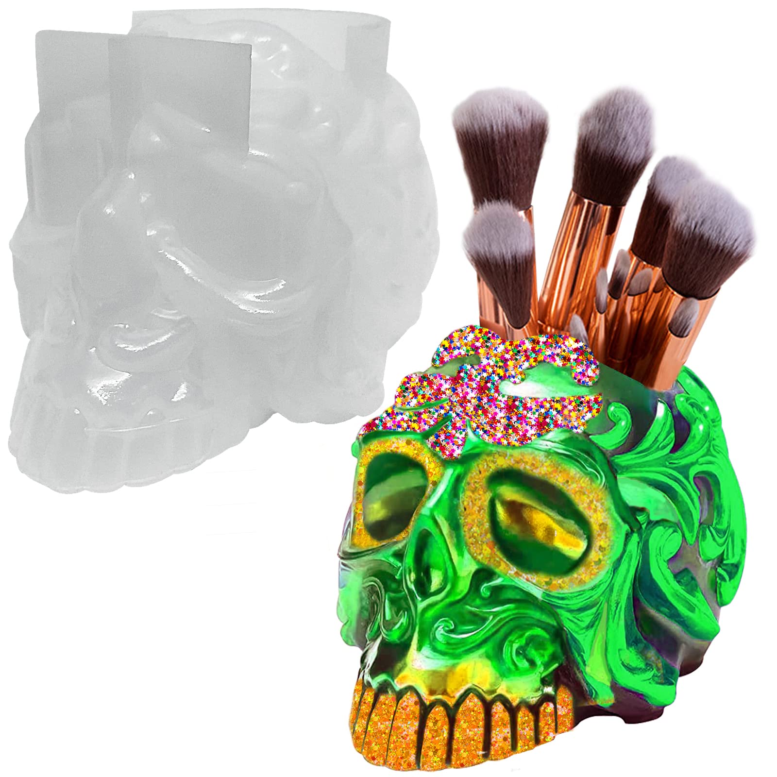 Voaesdk Skull Silicone Molds for Resin, DIY Jewelry, Candles & Makeup Brush Holders - Halloween Decor Storage Jars & Candy Containers | Perfect for Home Decor, Crafting & Party Favors