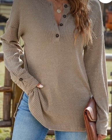 Women's Long Sleeve Button Down Shirt in Classic Brown - Perfect for Office Wear, Casual Outfits & Fall Layering