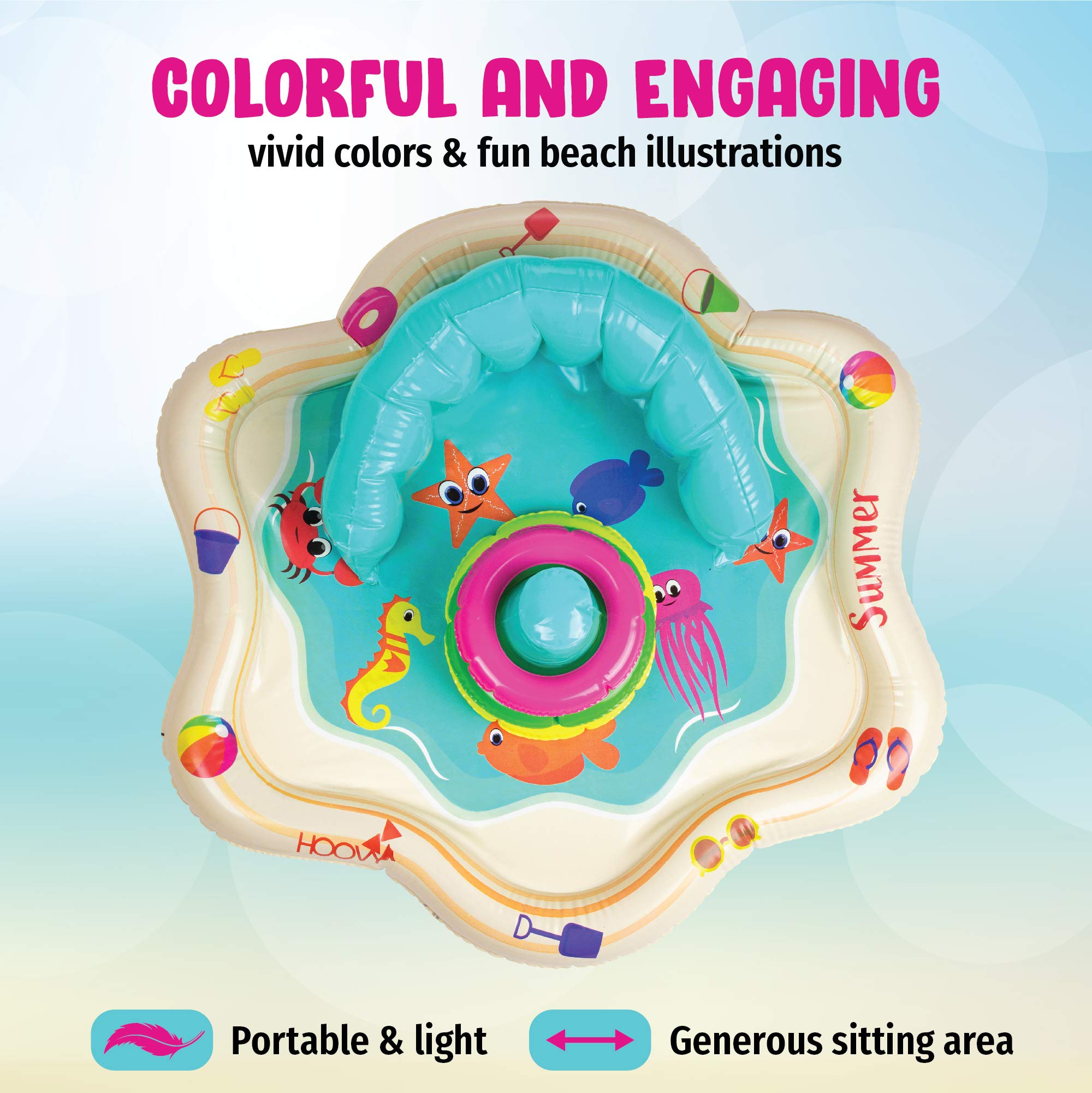 Inflatable Baby Splash Mat with Backrest & Stackable Rings - Water Play Pad for Infants & Toddlers - Summer Outdoor Pool Toys for Backyard, Beach, and Baby Bath Time Fun