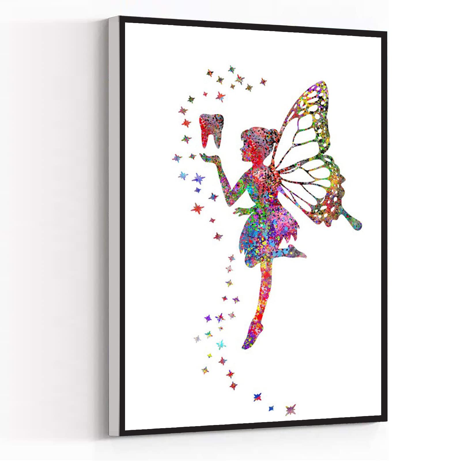Tooth Fairy Watercolor Art Print - Dentist Gift, Dental Clinic Decor, Teen & Bedroom Wall Art - 16x24 Inch Framed Modern Canvas - Perfect for Dental Offices, Kids' Rooms & Home Decor