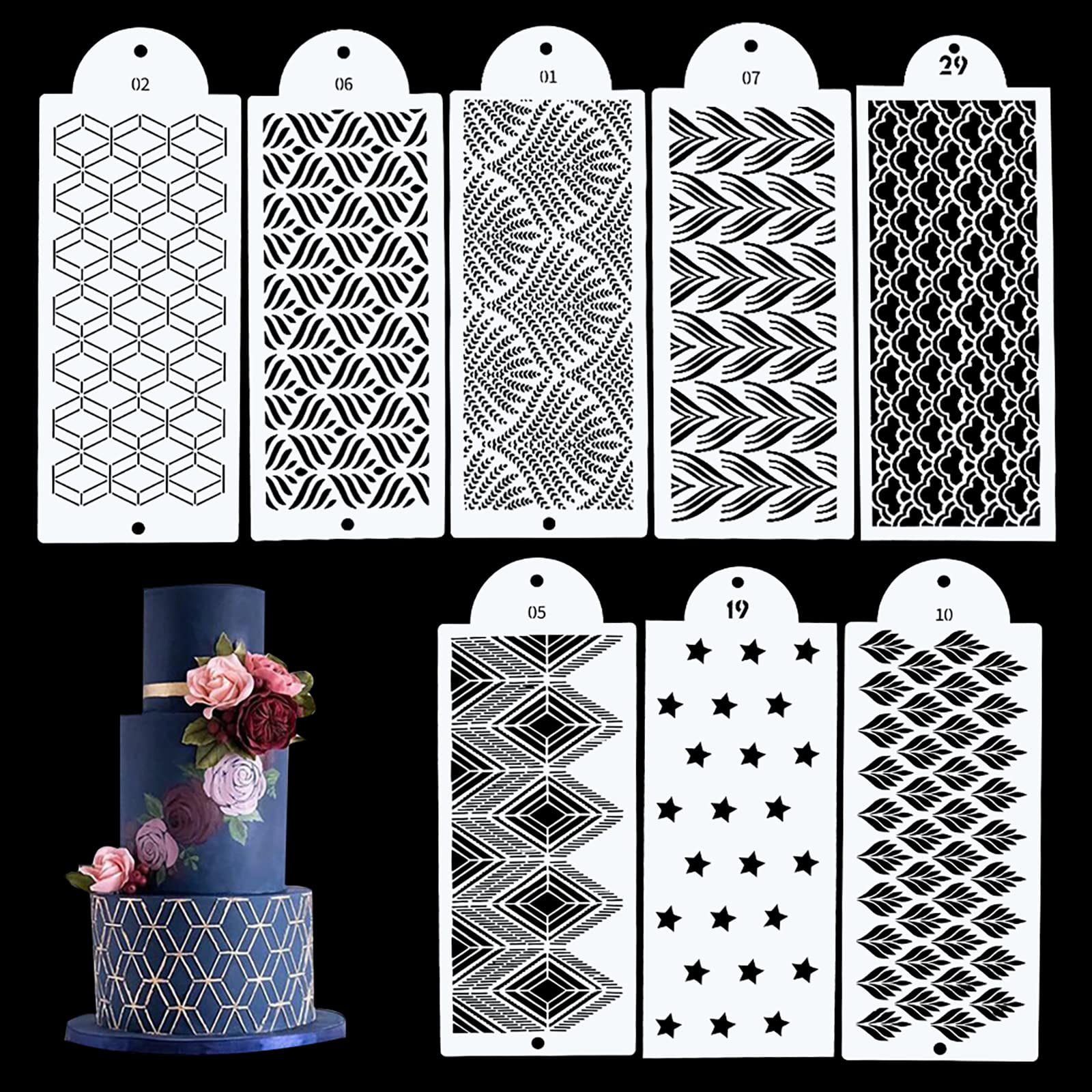 8PCS Floral Star Cake Decorating Stencils Set - Reusable Lace Spray Templates for Fondant, Cookies & Desserts | Perfect for Birthday Cakes, Wedding Desserts & Baking Projects
