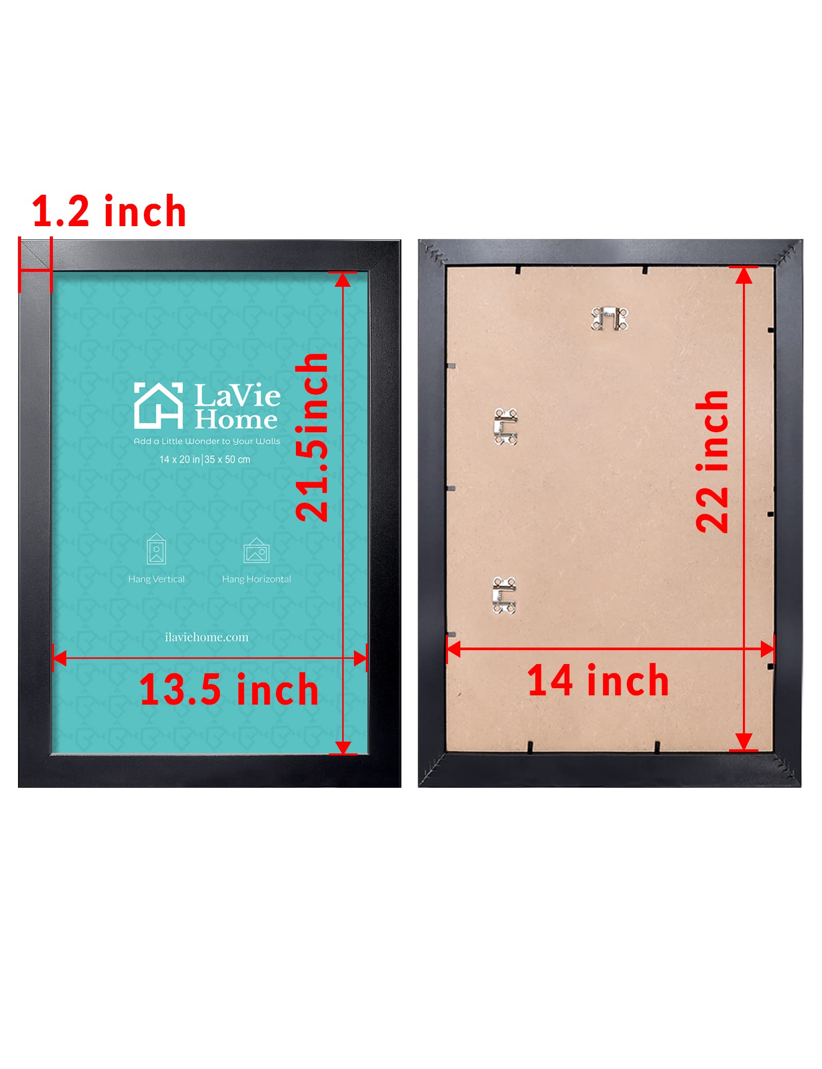 LaVie Home 14x20 Black Picture Frame - Classic Minimalist Wall Decor for Photos, Posters, Artwork | Perfect for Home, Office, Hotel & Puzzle Display