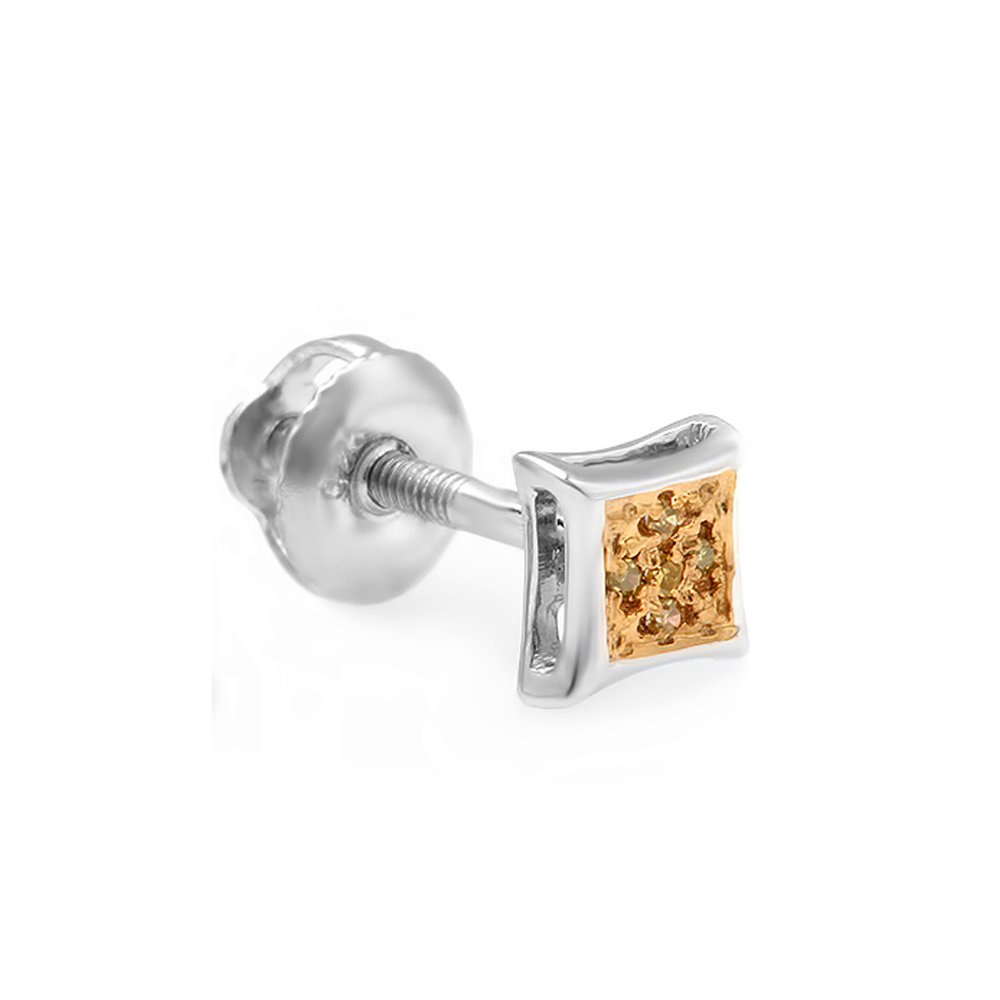 0.03ct Round Yellow Diamond Stud Earrings - Kite Shape Micro Pave Setting - Dazzlingrock Collection - Perfect for Weddings, Parties & Special Occasions
