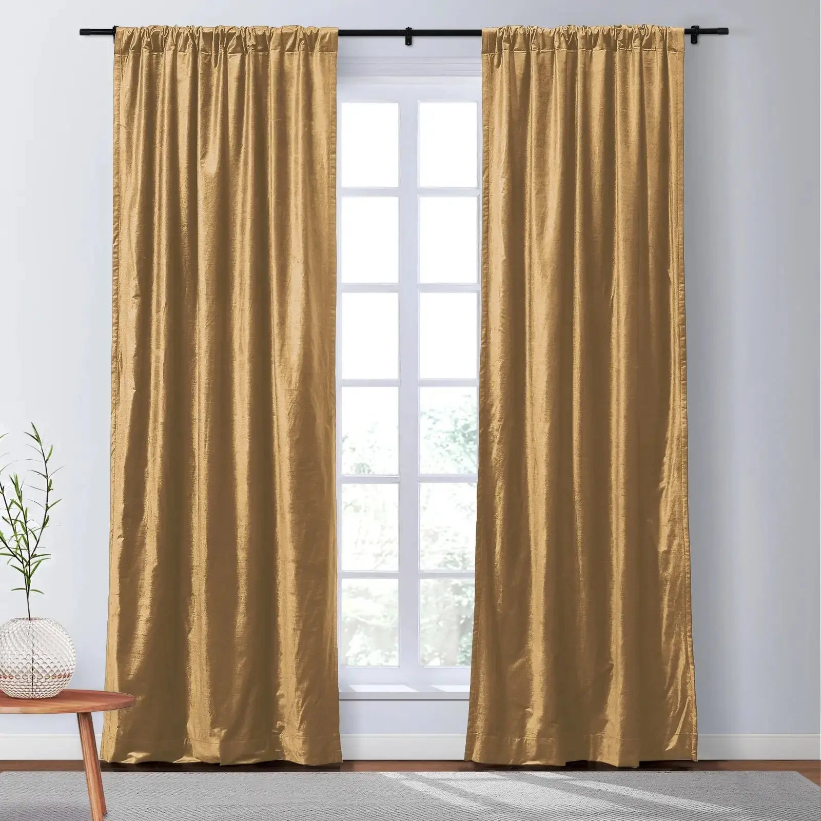 Veda Luster Cotton Velvet Drapery Soft Top - Luxury Window Curtains for Living Room & Bedroom - Blackout Drapes for Home Decor & Light Control