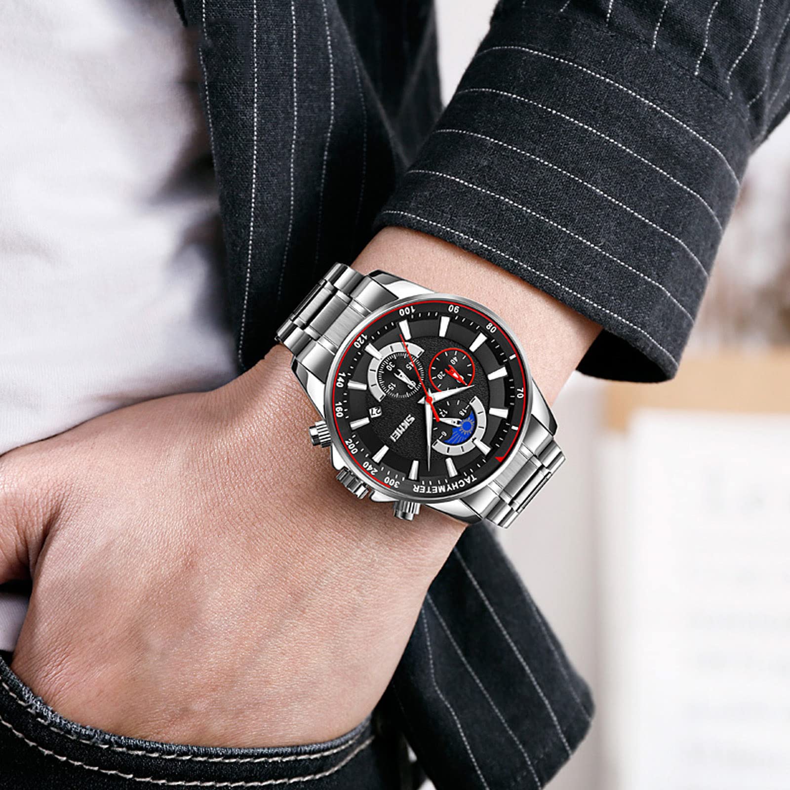 Waterproof Analog Quartz Watch for Men - Stainless Steel Bracelet, Fashion Chronograph - Perfect for Business, Casual & Outdoor Activities