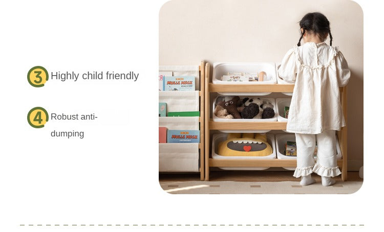 Solid Wood Kids Bookshelf - Poplar Multi-Tier Floor Standing Storage Organizer for Toys, Books & Nursery Decor | Perfect for Playrooms, Bedrooms & Daycares