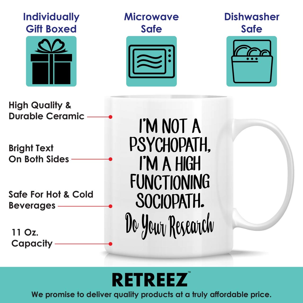 Retreez 11 Oz Funny Ceramic Coffee Mug - High Functioning Sociopath Sarcastic Gift for Friends, Coworkers, Birthday, Him, Her, Father, Mother - Perfect for Office, Home & Sherlock Holmes Fans