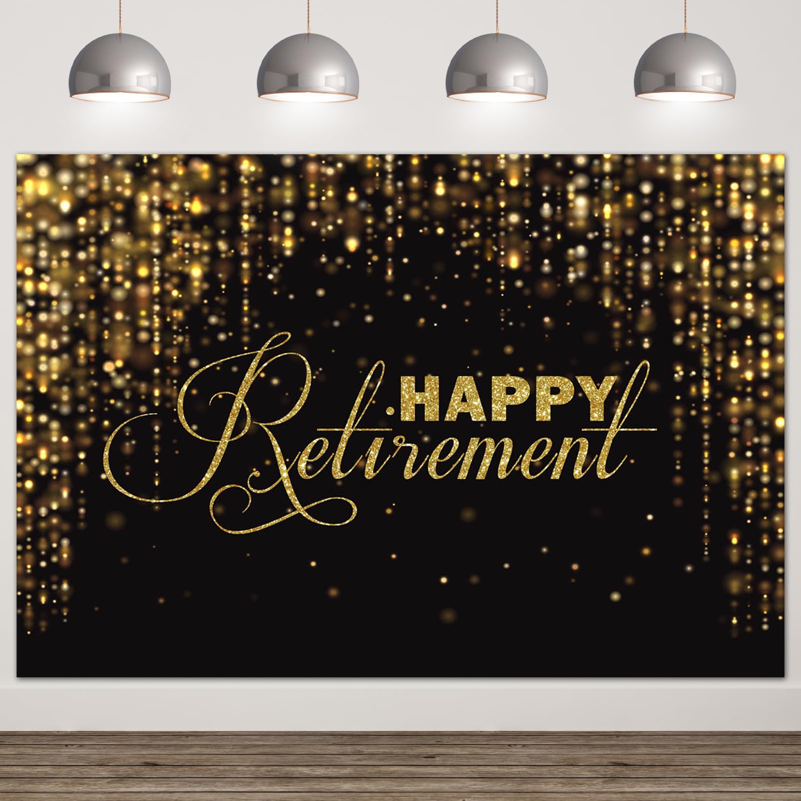Happy Retirement Backdrop 7x5ft Black & Gold for Party Decor