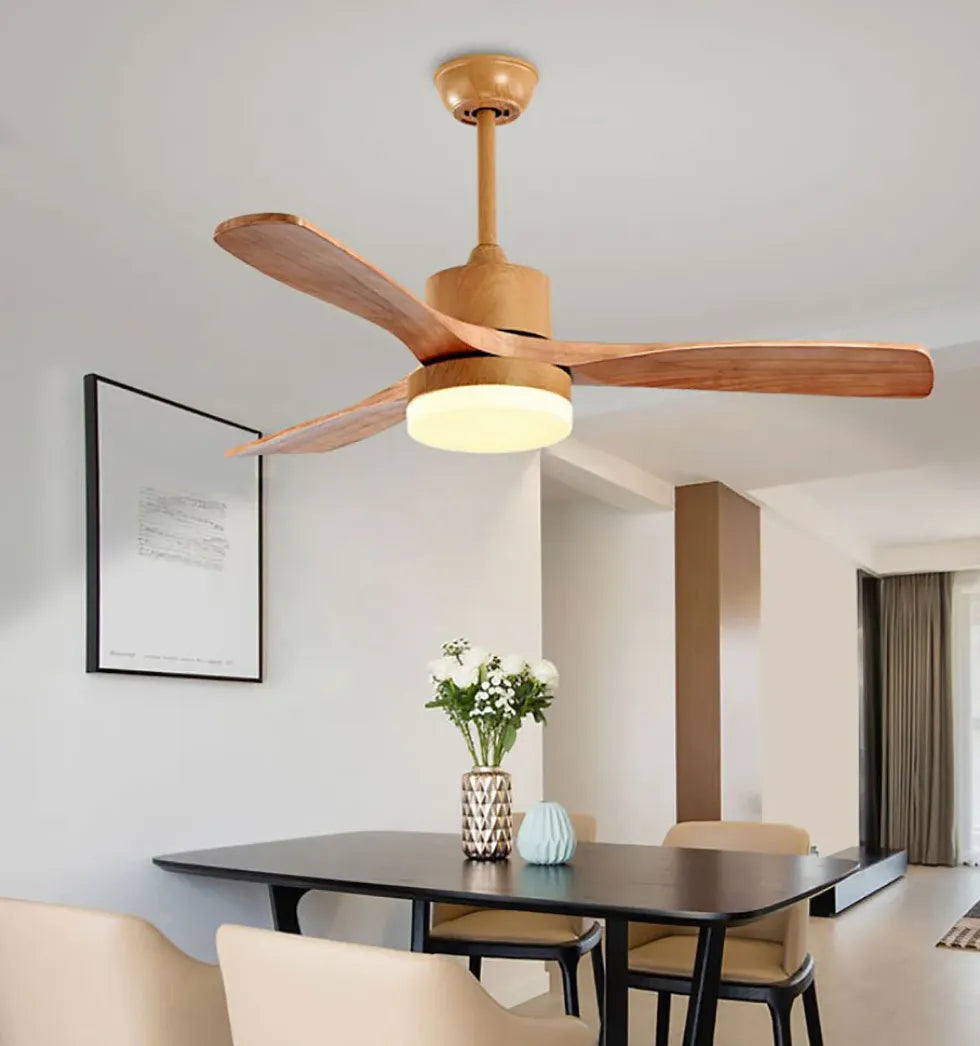 3-Blade Wooden Ceiling Fan with LED Light Kit - Modern Rustic Home Decor for Bedroom, Living Room & Patio