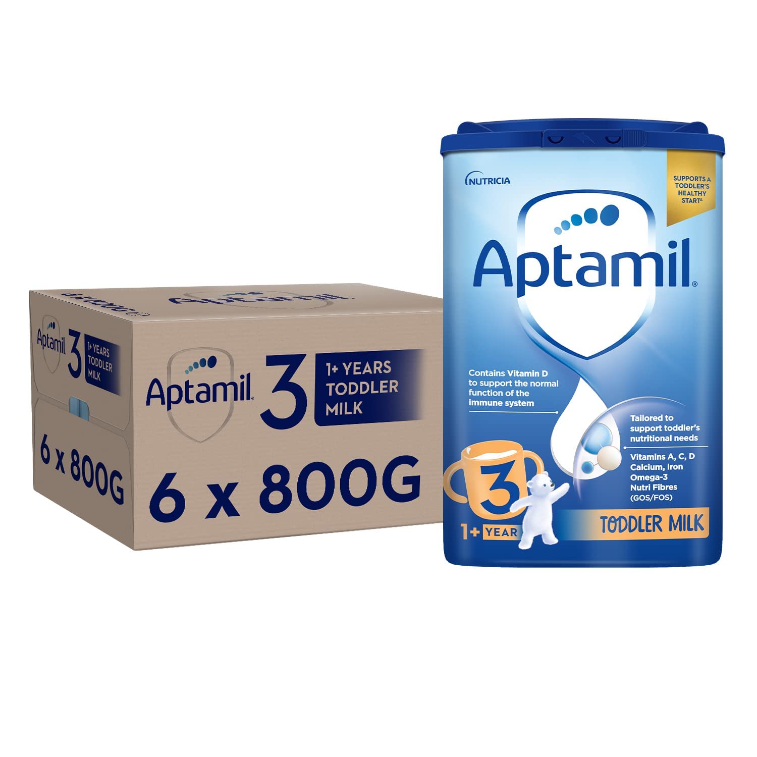 Aptamil 3 Toddler Milk Powder Formula for 1-2 Year Olds, 800g (Pack of 6) - Essential Nutrition for Growing Babies - Perfect for Daycare, Travel & On-the-Go Feeding