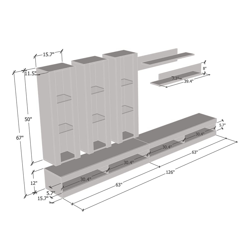 Modern Wall-Mounted TV Stand with Storage Shelves & LED Lights - 34