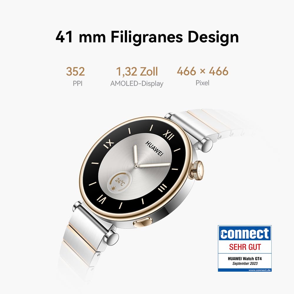HUAWEI WATCH GT 4 Women's Smart Watch - 7-Day Battery Life, Fitness Tracker for iOS & Android - 24/7 Health Monitoring with Women's Health Features - White Leather Strap for Workouts, Office & Daily Wear