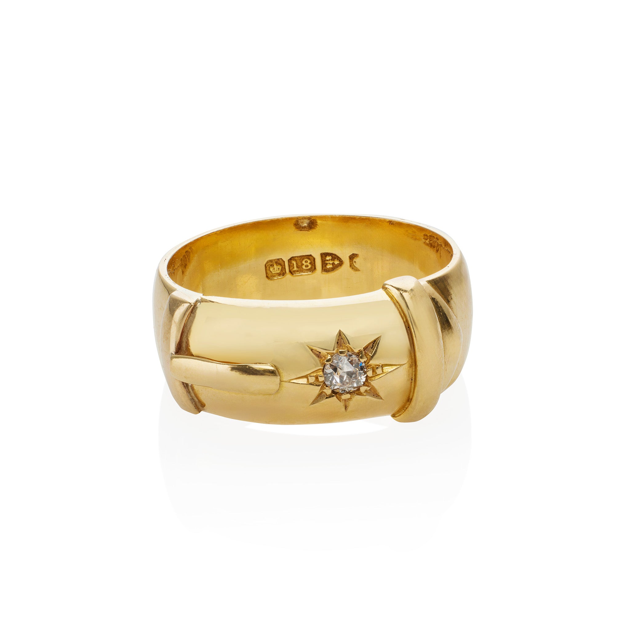 Antique English 18K Gold Diamond Buckle Ring - Vintage Jewelry for Women, Elegant Cocktail Ring for Parties & Special Occasions