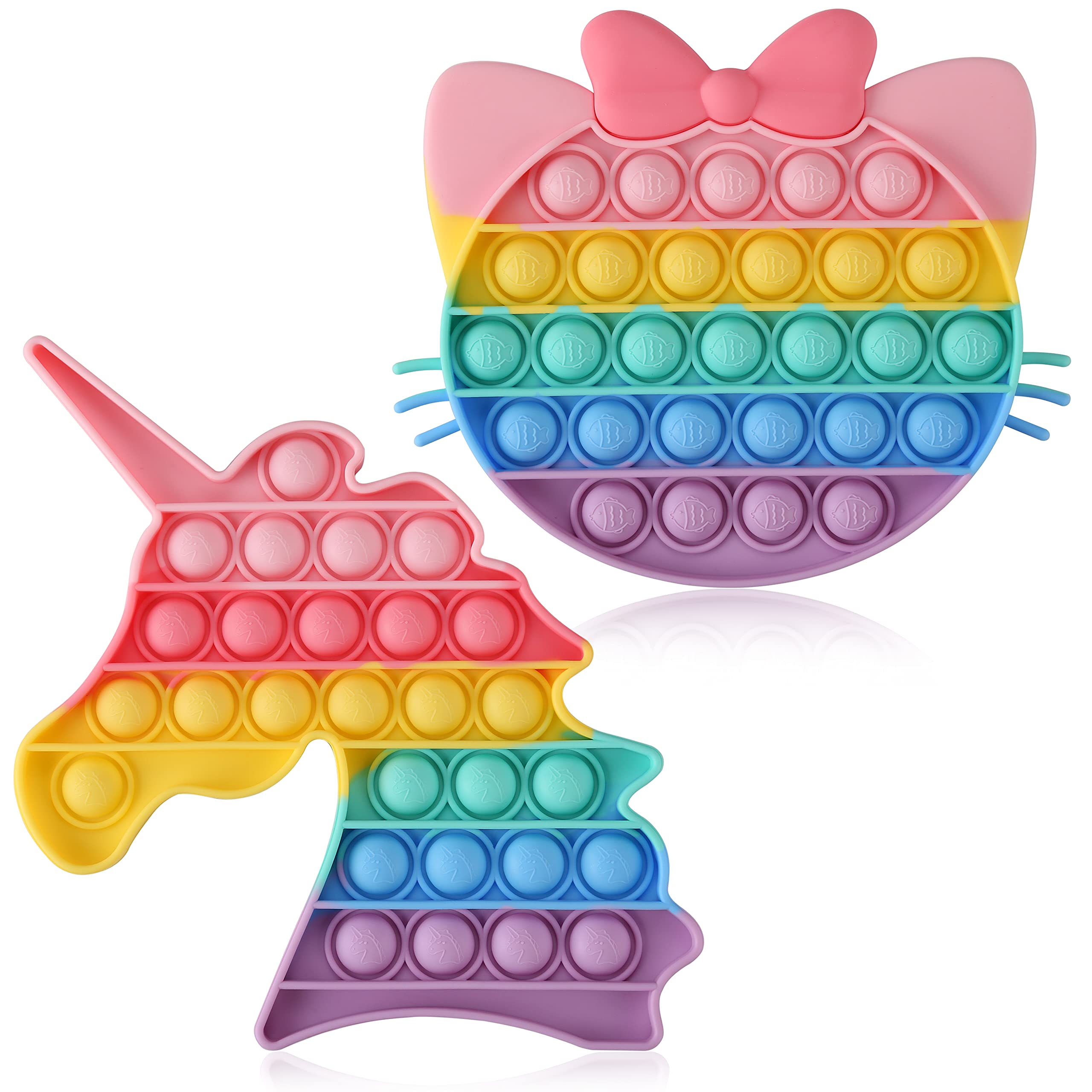 Vemofoper 2 Pack Rainbow Unicorn Push Bubble Popper Sensory Toys - BPA-Free Silicone Stress Relief Fidget Toys for Kids & Adults with Anxiety | Fun Classroom, Office & Travel Sensory Game | Perfect Gift for Girls & Boys