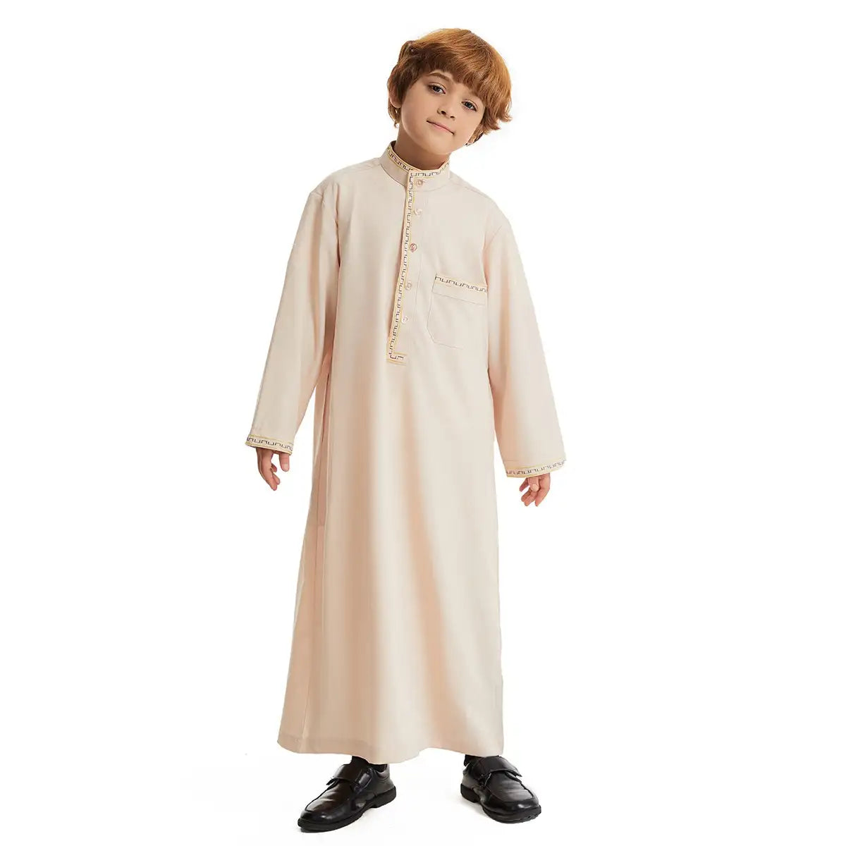 Stylish Middle Eastern Arab Boy Thobe Thawb with Pockets - Perfect for Eid, Weddings & Special Occasions