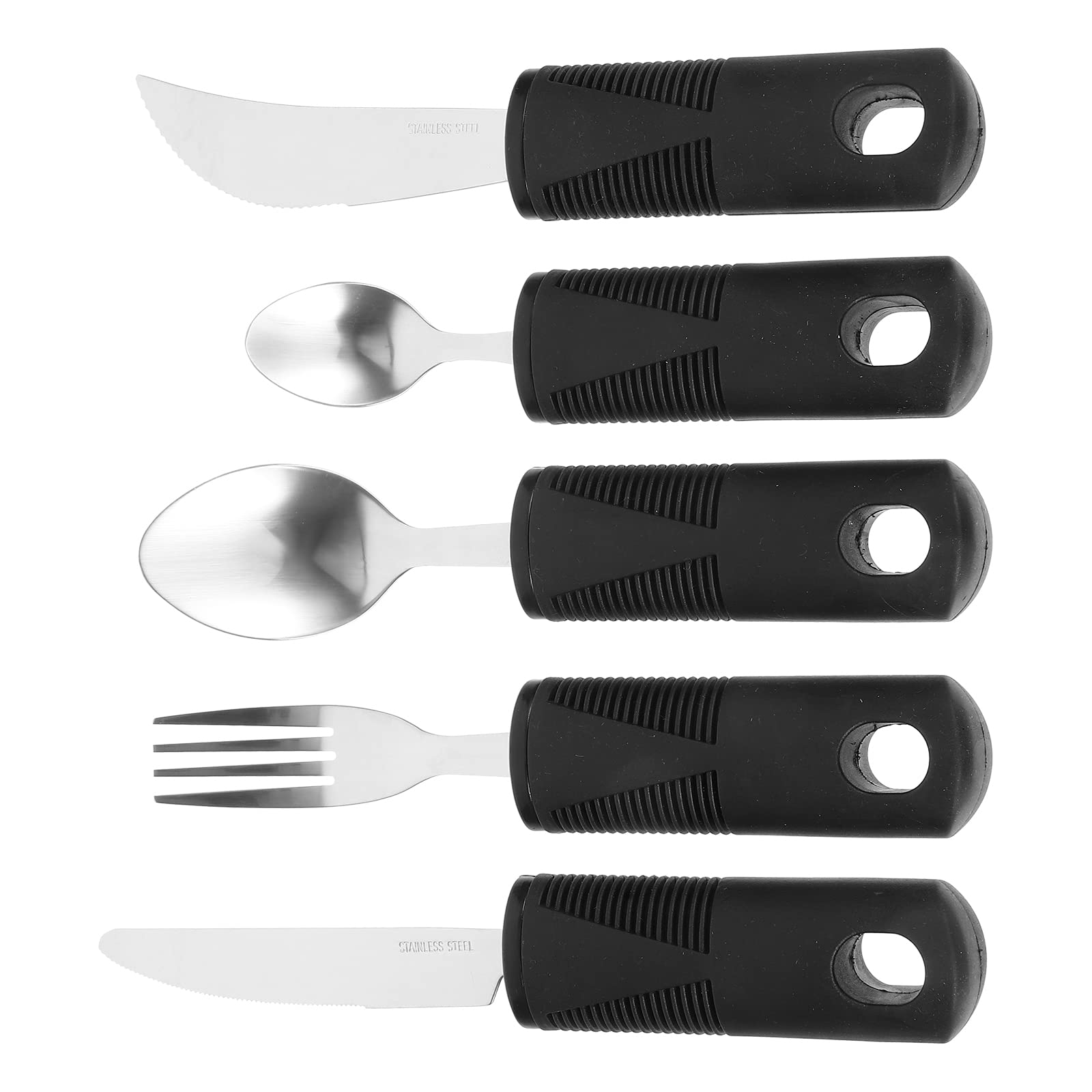 Adaptive Utensils Set - Ergonomic Spoon & Fork for Elderly & Disabled - Easy Grip Cutlery for Arthritis Patients (Black) - Ideal for Assisted Living & Home Care Meals