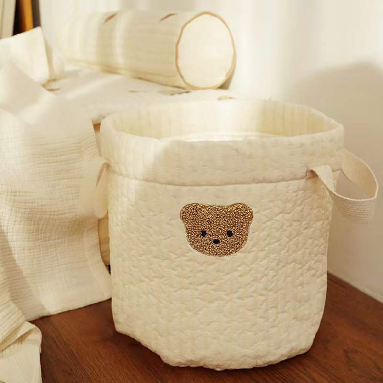 Montesy Bear Cotton Storage Basket - Large Capacity for Diapers & Nursery Organization