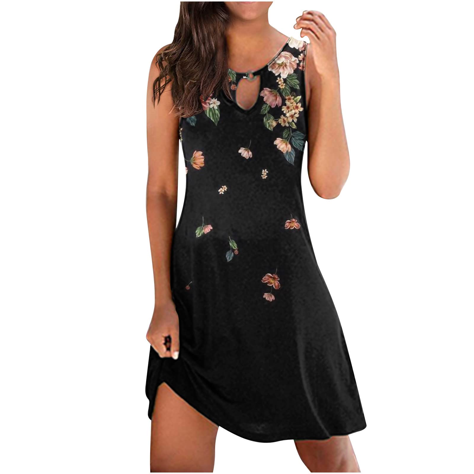 Women's Floral Cold Shoulder T-Shirt Dress - Casual Hollow Out Loose Mini Sundress for Beach, Summer & Vacation | Comfy & Stylish Outfit for Outings, Dates & Travel