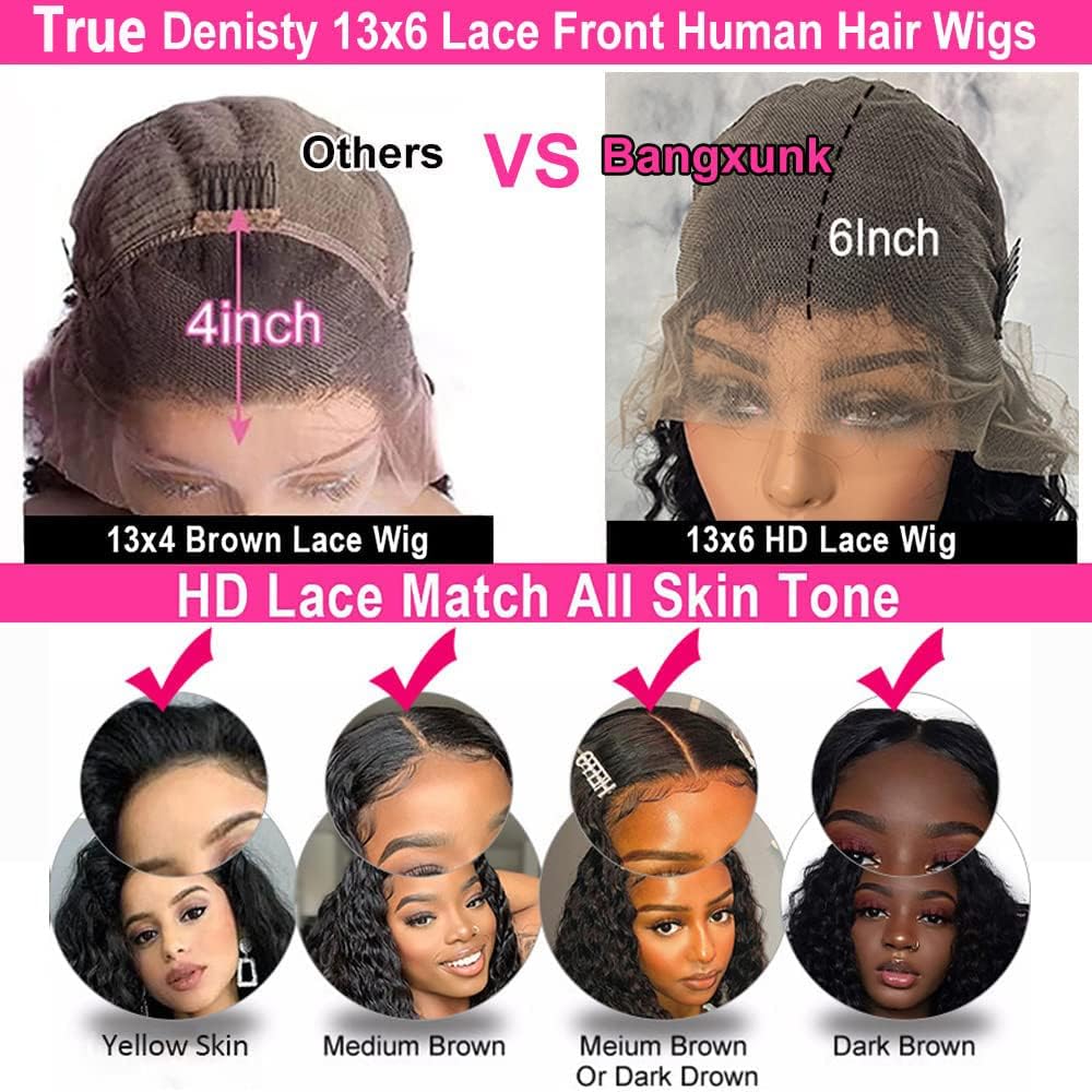 13x6 Deep Wave Lace Front Wigs Human Hair - HD Lace Frontal Wigs for Black Women - Glueless Curly Lace Front Wig with Baby Hair & Pre-Plucked Hairline - 150% Density (Natural Color, 20 Inch) - Perfect for Daily Wear, Parties, Weddings & Special Occasions