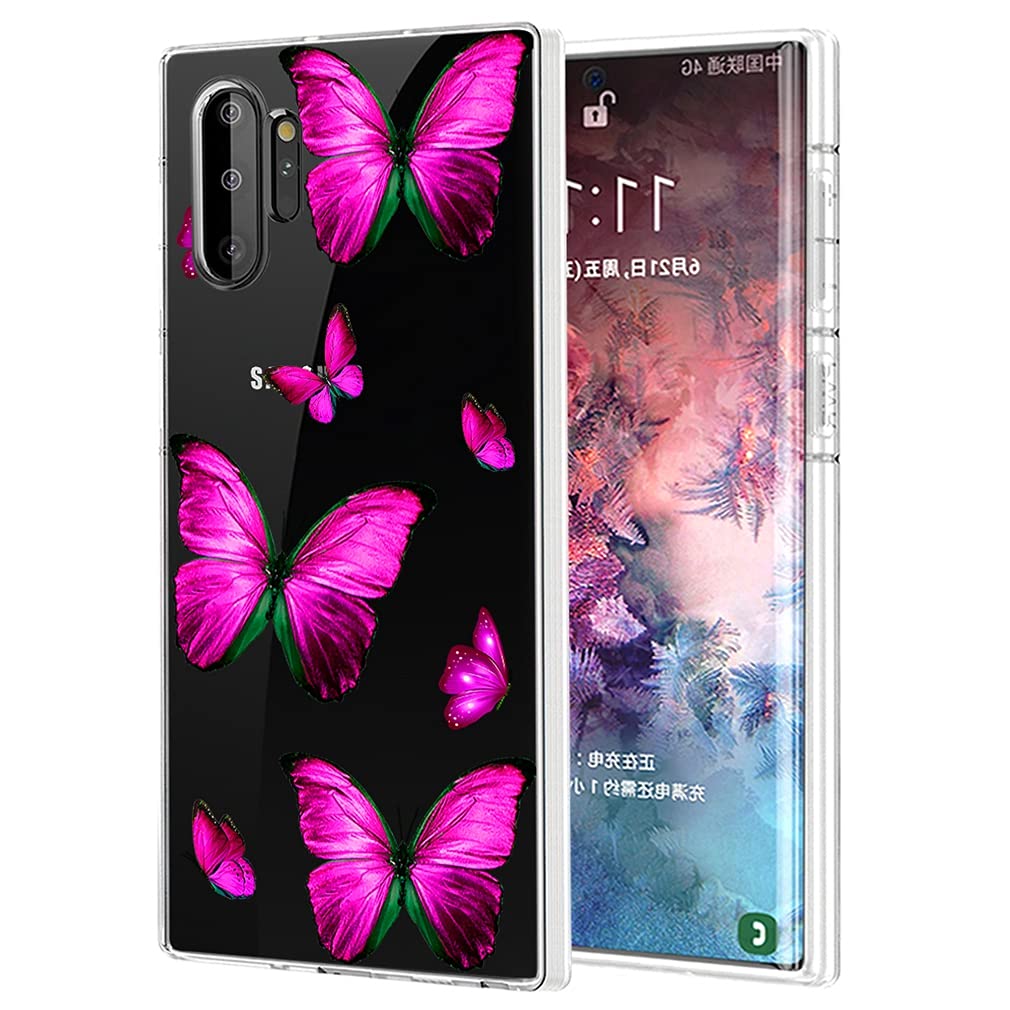 Samsung Galaxy Note 10 Plus 5G Case - Clear Flexible TPU Rubber Silicone Cover with Rose Butterfly Design | Shockproof Protective Phone Case for Galaxy Note 10+/Note 10 Plus | Perfect for Everyday Use, Work & Travel Protection