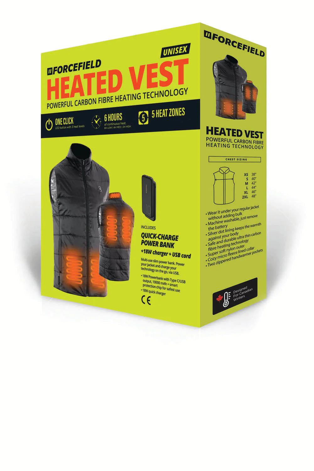 FORCEFIELD Unisex Lightweight Heated Vest with Rechargeable Battery Pack - EN130HV - Perfect for Outdoor Activities, Camping & Winter Sports