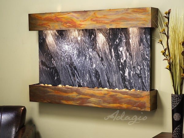Adagio Sunrise Springs Square Rustic Copper Black Spider Marble Wall Decor SSS1007 - Perfect for Living Room, Bedroom & Office Decor