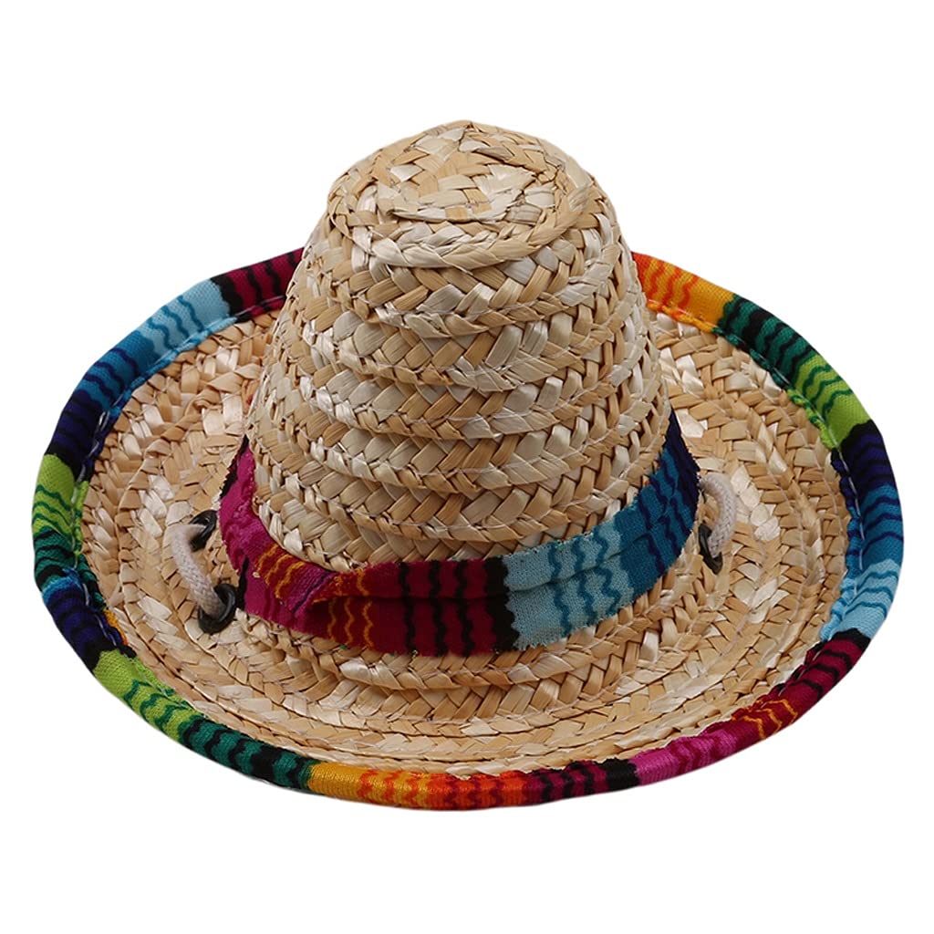 JYDQM Adjustable Straw Sombrero Hat for Dogs & Cats - Breathable Pet Sun Hat with Buckle, Multicolor - Perfect for Daily Wear, Outdoor Adventures & Costume Parties