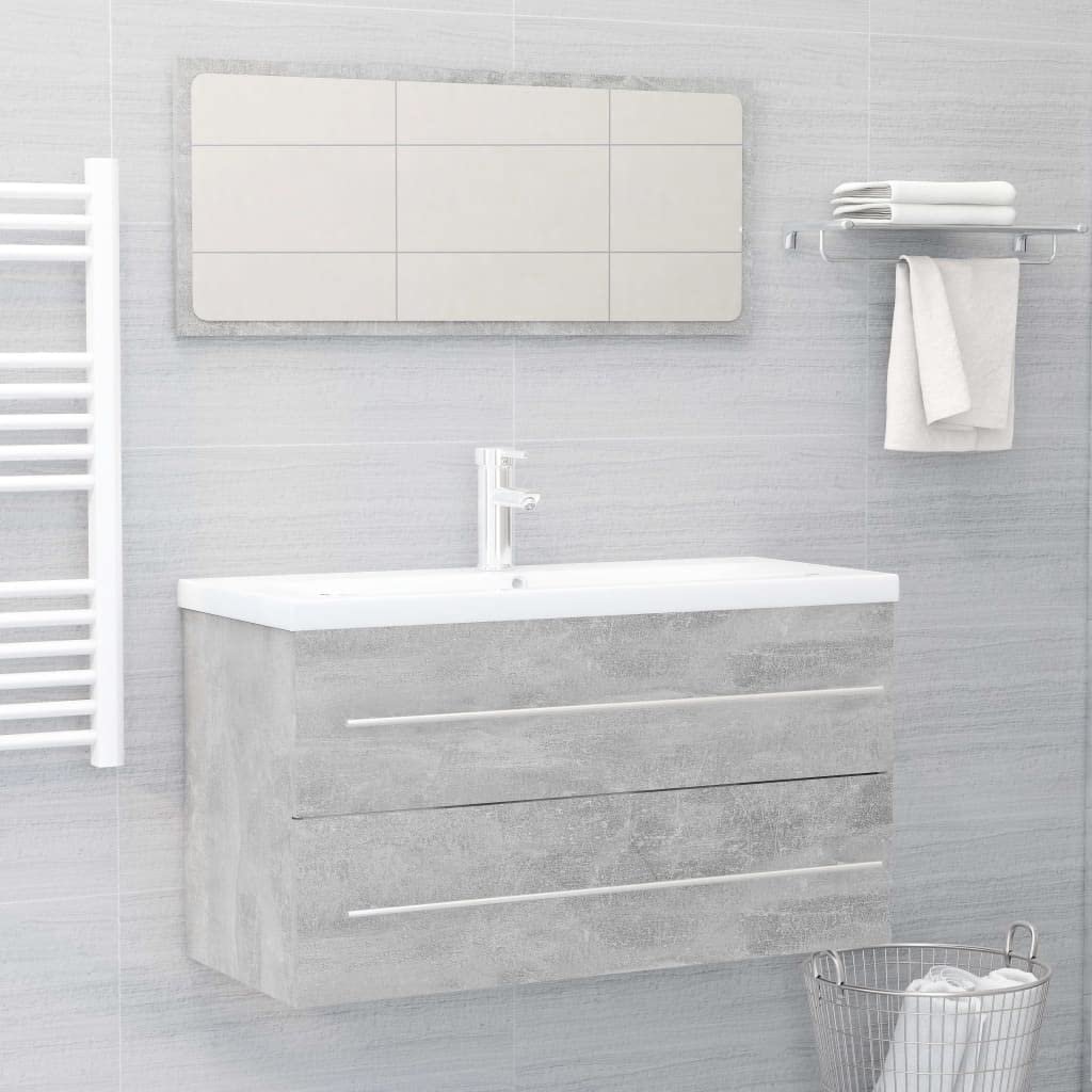 Modern Bathroom Vanity Set with Sink, Mirror & Storage Cabinet - 2-Piece Bathroom Furniture Combo in Concrete Gray (Chipboard) - Perfect for Small Bathrooms, Powder Rooms & Home Decor