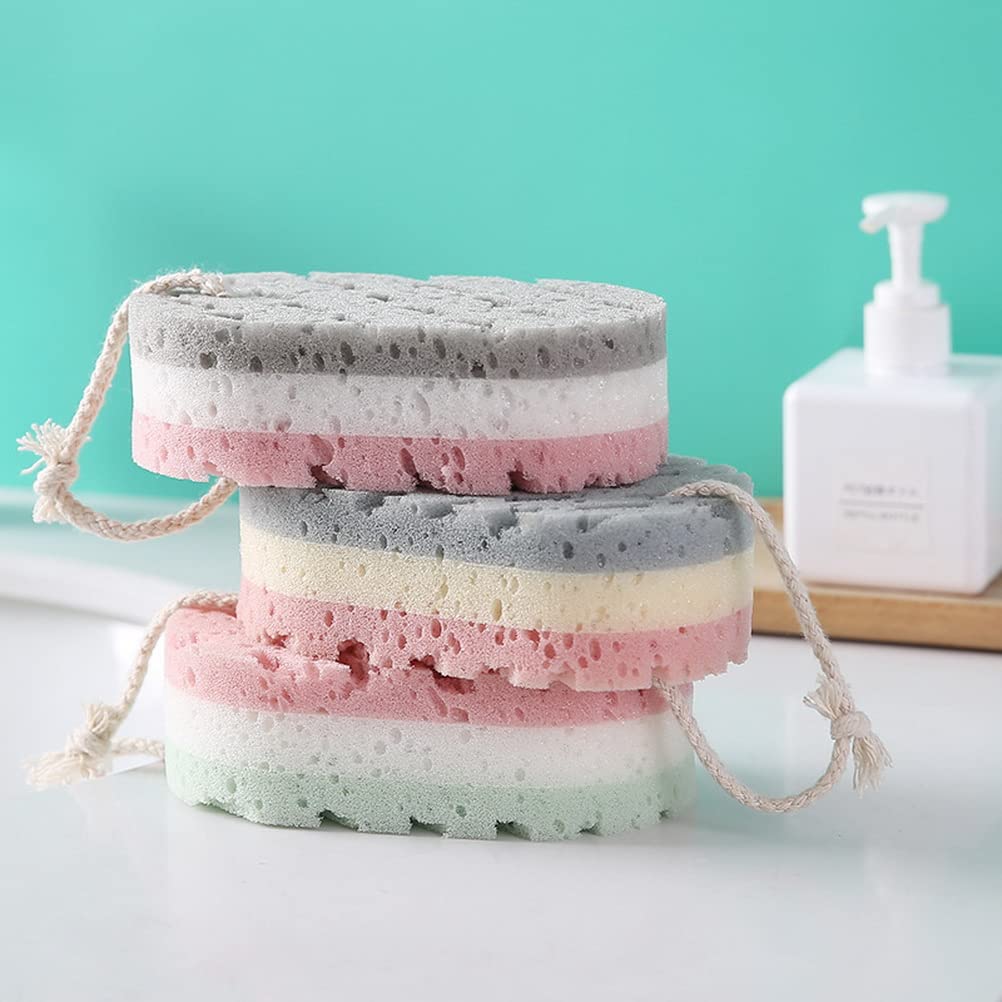 CLUEMART 3 Pack Exfoliating Bath Sponge - Soft Shower Scrubber for Men, Women & Kids - Gentle Body Cleansing & Skin Renewal - Perfect for Daily Shower, Spa & Exfoliation Routine
