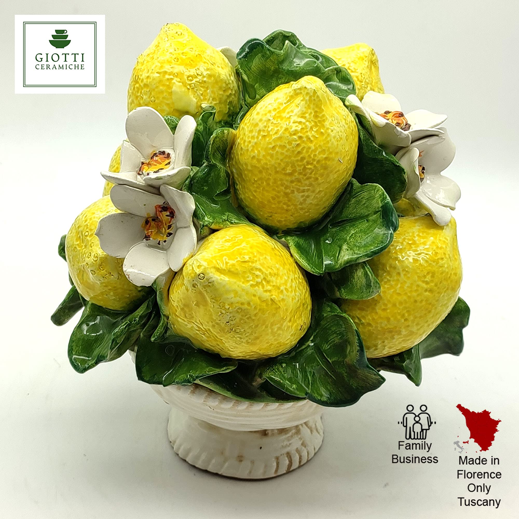 Handmade Italian Ceramic Lemon Centerpiece - 8 Inch Tall Table Decor for Dining Room & Kitchen - Authentic Italian Pottery Fruit Basket - Perfect for Farmhouse, Rustic & Mediterranean Home Decor