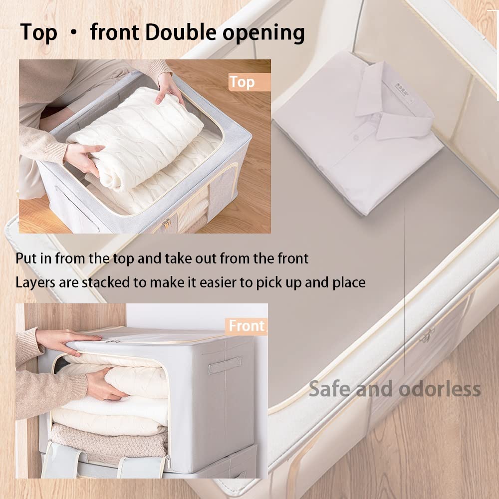 Odorless Collapsible Storage Box with Clear Window & Sturdy Zipper - 100L Steel Frame Organizer for Closet, Home, Office (Oxford Cloth) - Space Saving Foldable Storage Solution