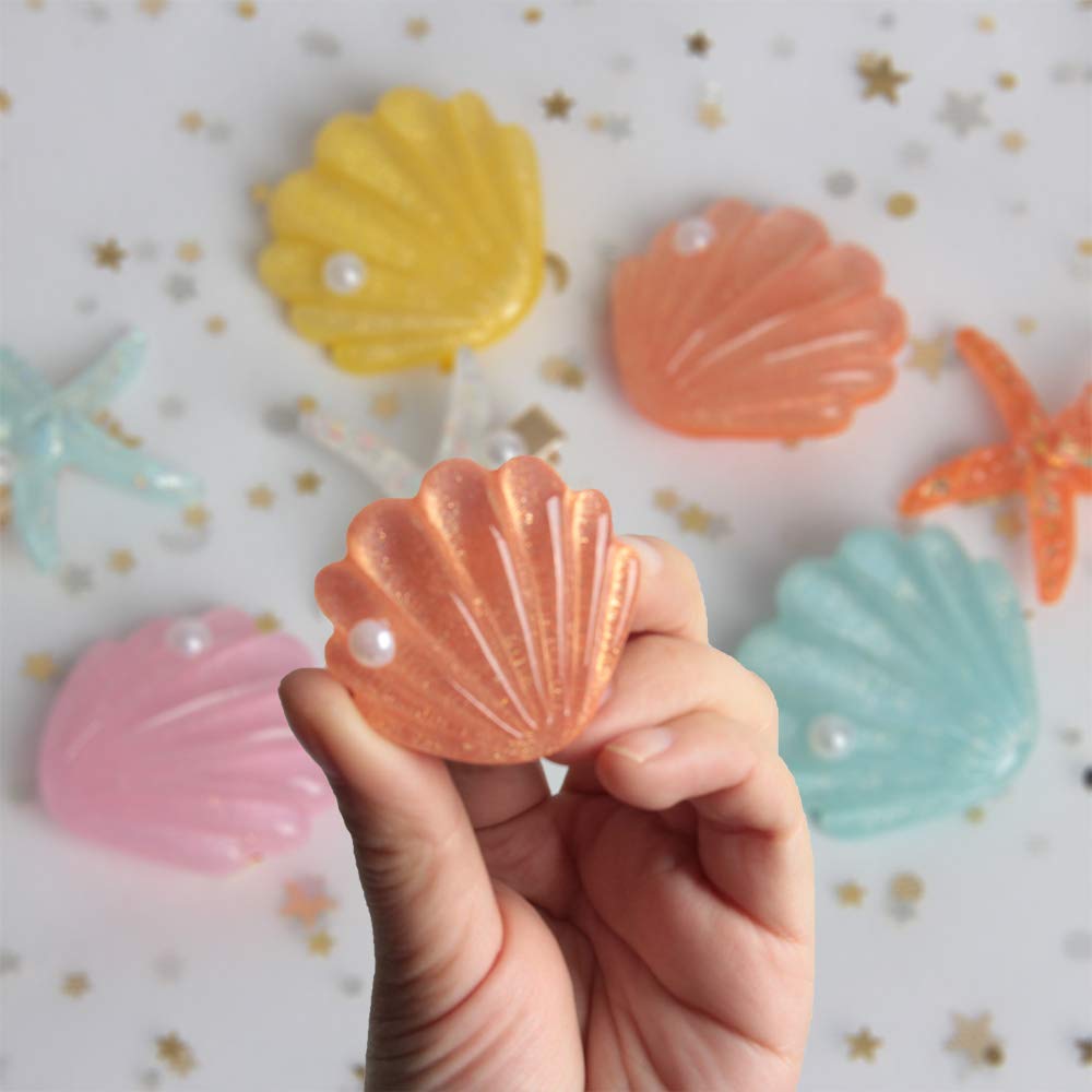 4 Packs Shell Pearl Starfish Hair Clips Set - Fashion Sweet Beach Hair Accessories for Women, Acrylic Resin Alligator Clips with Faux Pearl Inlay - Perfect for Summer Vacations, Beach Weddings & Boho Styling