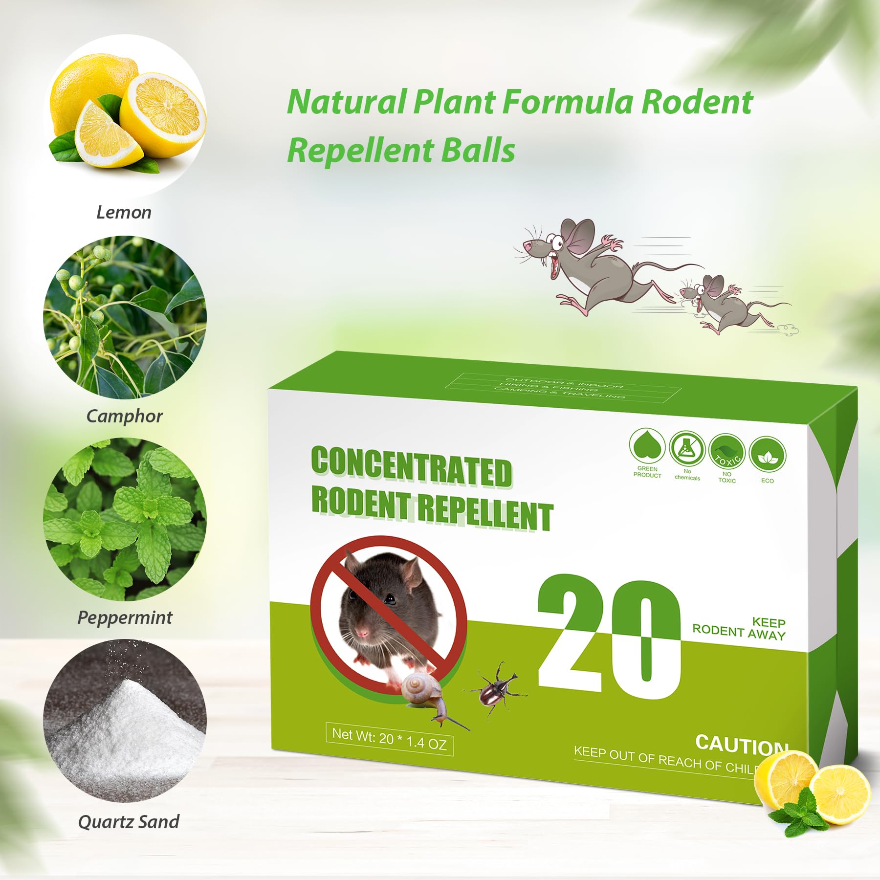 Natural Peppermint Oil Mouse Repellent Balls - 20 Pack Pet Safe Rodent Deterrent for Indoor & Outdoor Use - Keep Rats & Mice Away from House, Car Engine, RV, Garage & Chicken Coop - Non-Toxic Pest Control Solution for Home, Vehicles & Storage Areas