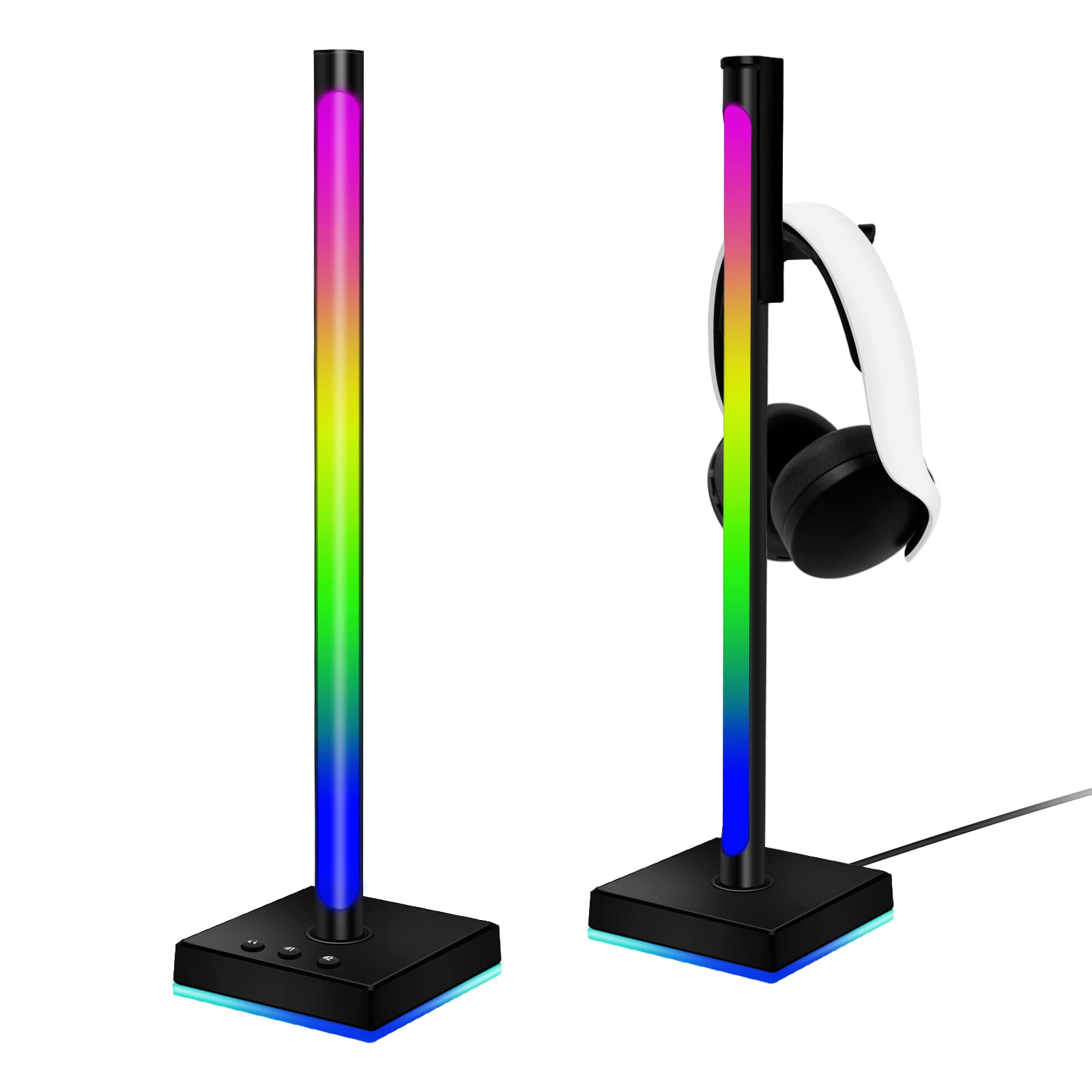Premium RGB LED Gaming Headset Stand with Ambient Sound Sync - Dual Pack Headphone Holder with Dynamic Lighting for PC, PS5, Xbox Setup - Perfect for Streamers & Esports Enthusiasts Gaming Desk Accessories