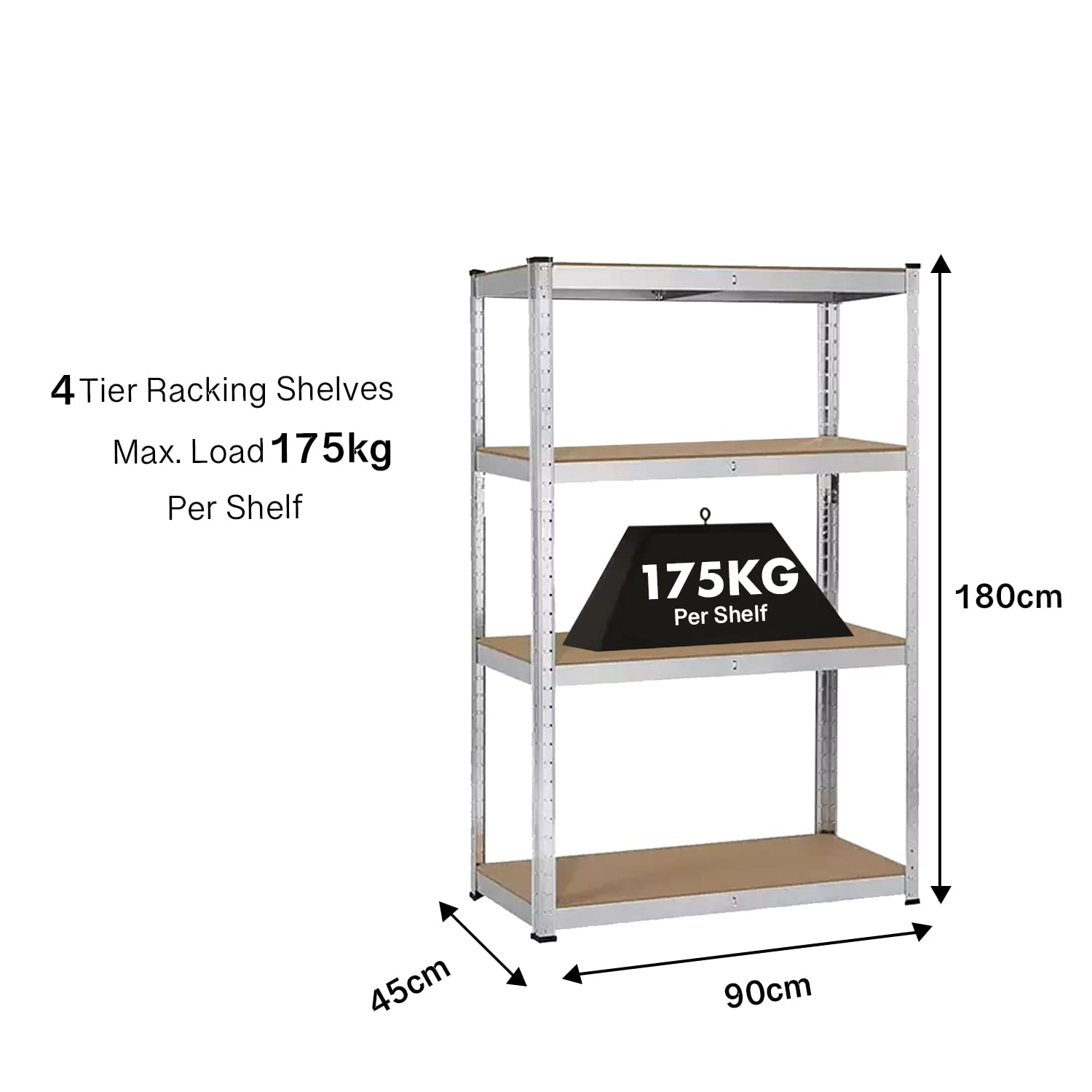 COZYBRITE 4-Tier Heavy Duty Garage Shelving Unit - 175kg Per Shelf, 700kg Total Capacity - Boltless Metal Storage Rack for Warehouse, Workshop & Office (90x45x180cm) - Perfect for Organizing Tools, Equipment & Supplies