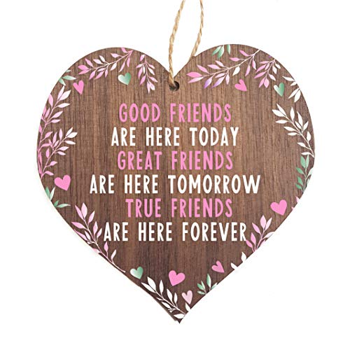 Friends Plaque - Wooden Heart Keepsake for Best Friends | Thoughtful Gift for Women - Birthday, Christmas, or Just Because | Motivational Miss You Gift for Long Distance Friends | Perfect for Home Decor, Office Desk, or Special Occasions