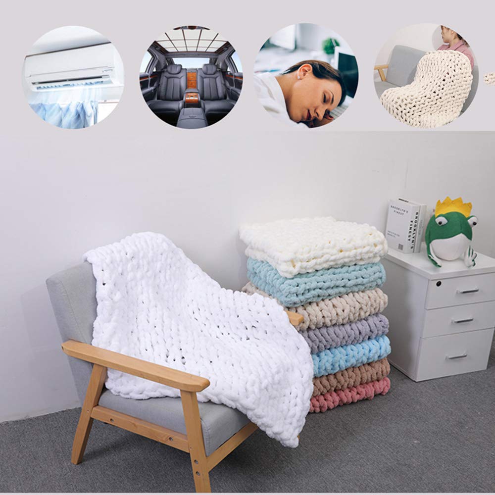 Chunky Knit Blanket - Soft Chenille Throw Blanket for Couch, Bed & Nursery | Cozy Braided Design in White | Machine Washable (100x120cm & 150x200cm) | Perfect for Living Room, Baby Room & Pet Bed