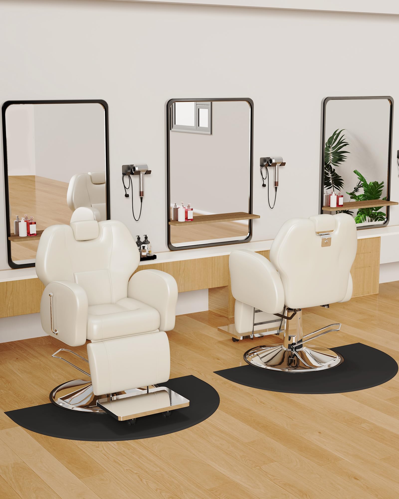 Premium Baasha Barber Chair - Professional Reclining Salon Chair for Home & Tattoo Parlors, Heavy-Duty Steel Frame Beauty Chair with Removable Headrest, Cream - Perfect for Haircuts, Styling & Tattoo Sessions