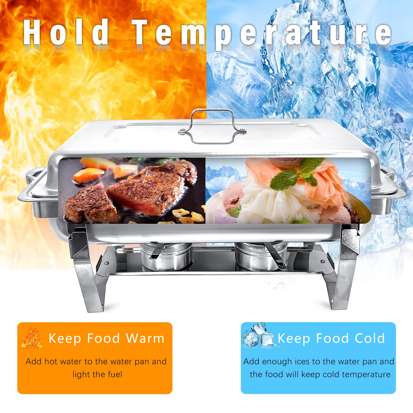 8QT Stainless Steel Chafing Dish Set with Water Pan & Fuel Holder - Perfect for Buffet & Catering