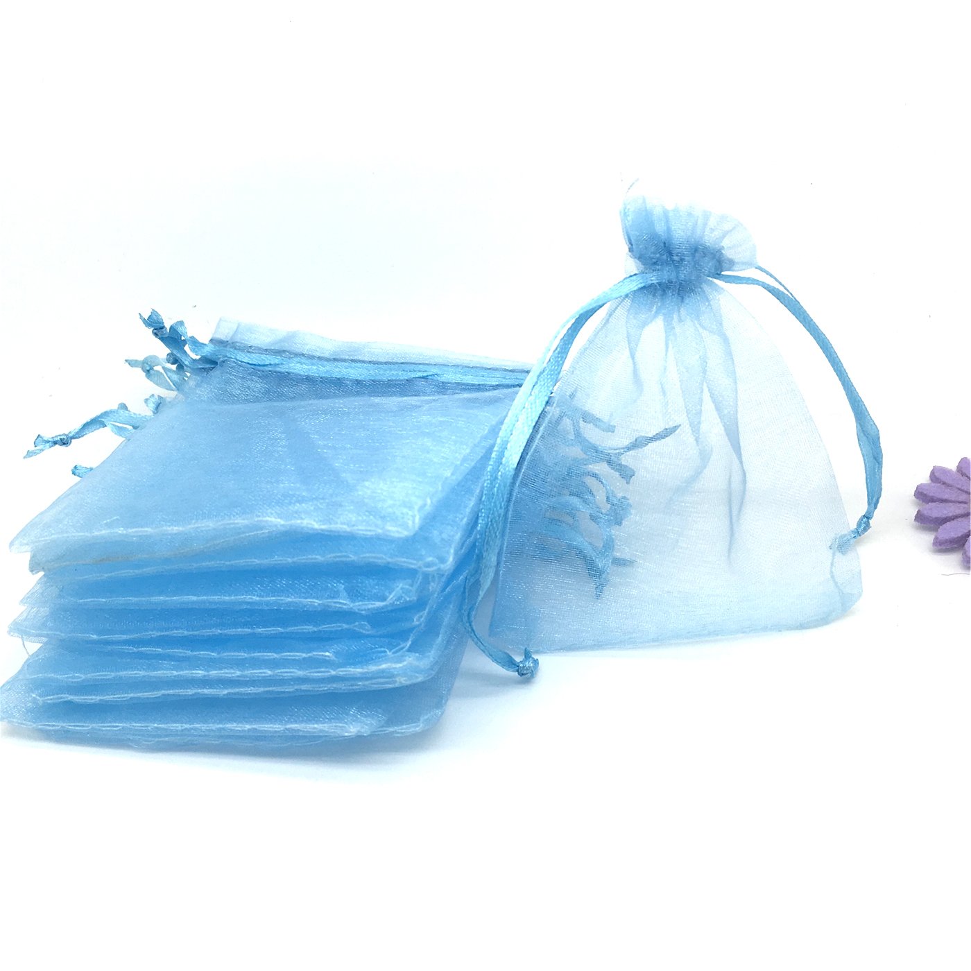 50PCS 12x16 Inches Light Blue Organza Drawstring Gift Bags - Premium Wedding Favor Bags, Party Favor Pouches, Jewelry Packaging & Holiday Gift Wrapping Supplies for Birthdays, Bridal Showers, Baby Showers and Special Occasions