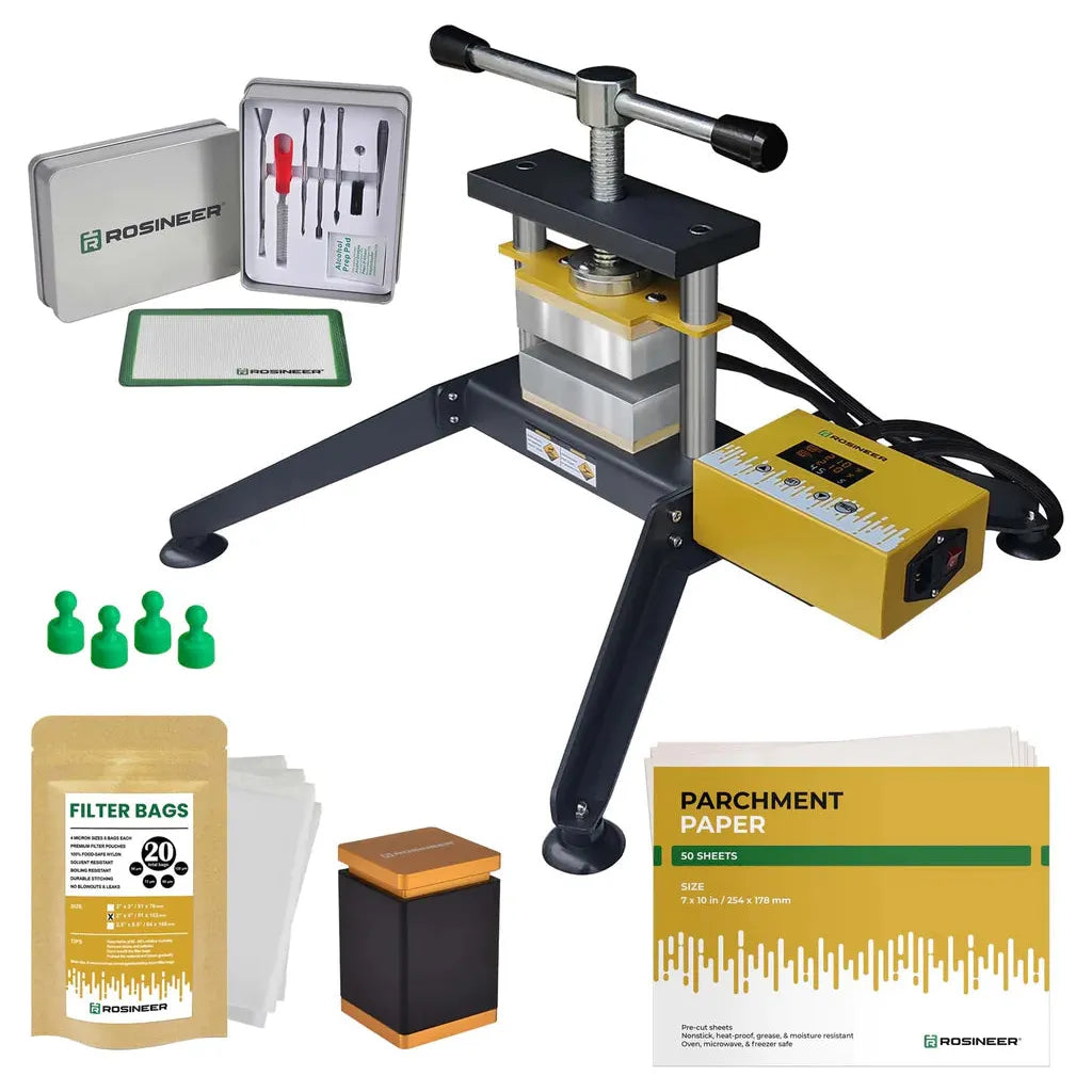 Rosineer Grip Twist 2.5 Ton Manual Rosin Press Kit with Pre-Press Mold & Parchment Paper - Perfect for Home DIY Rosin Extraction, Essential Oil Making, and Concentrate Production