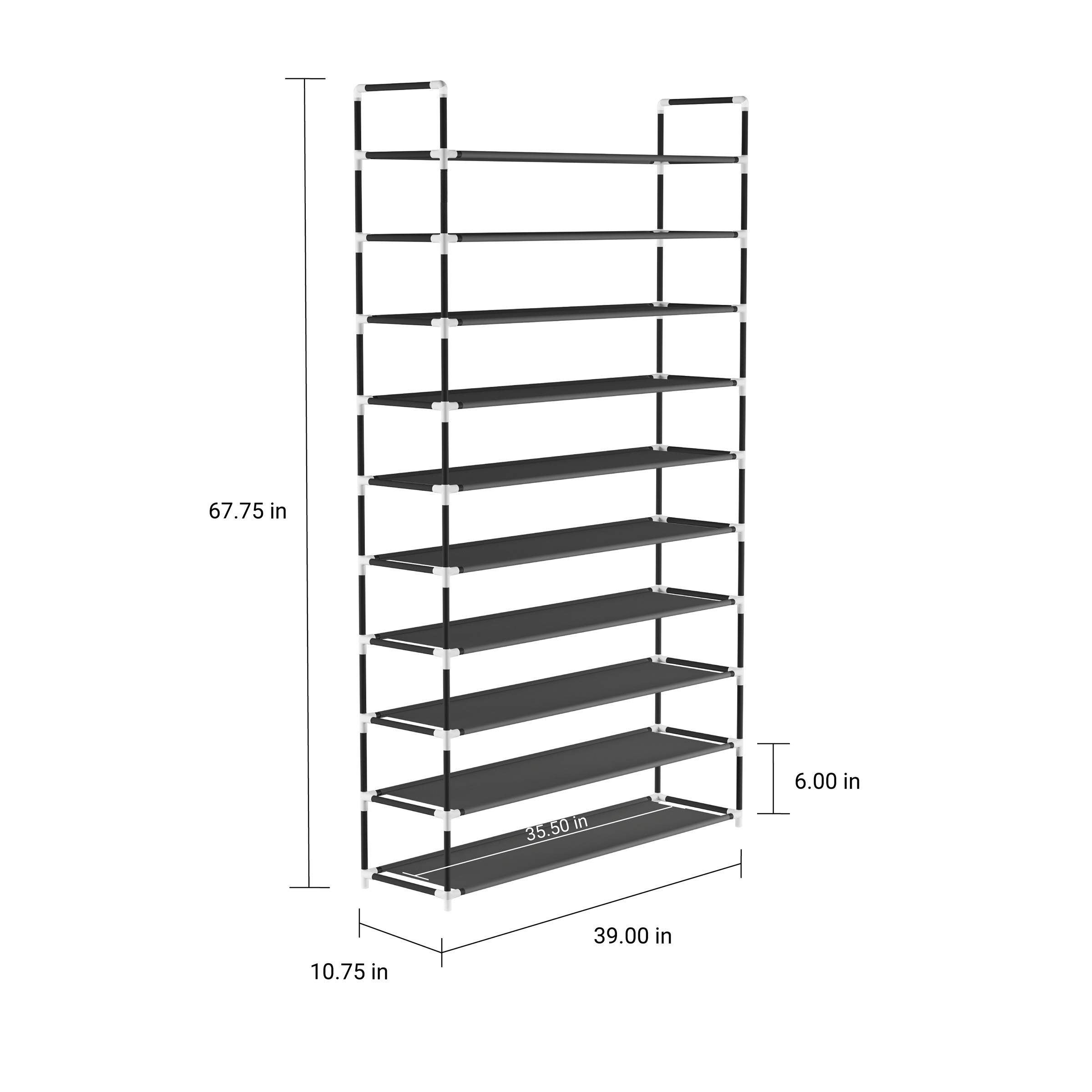 Lavish Home 10-Tier Shoe Storage Rack Organizer - Holds 50 Pairs of Sneakers, Heels & Boots - Space Saving Closet, Bathroom & Entryway Shoe Shelf (Black) - Perfect for Small Apartments & Organized Home Decor