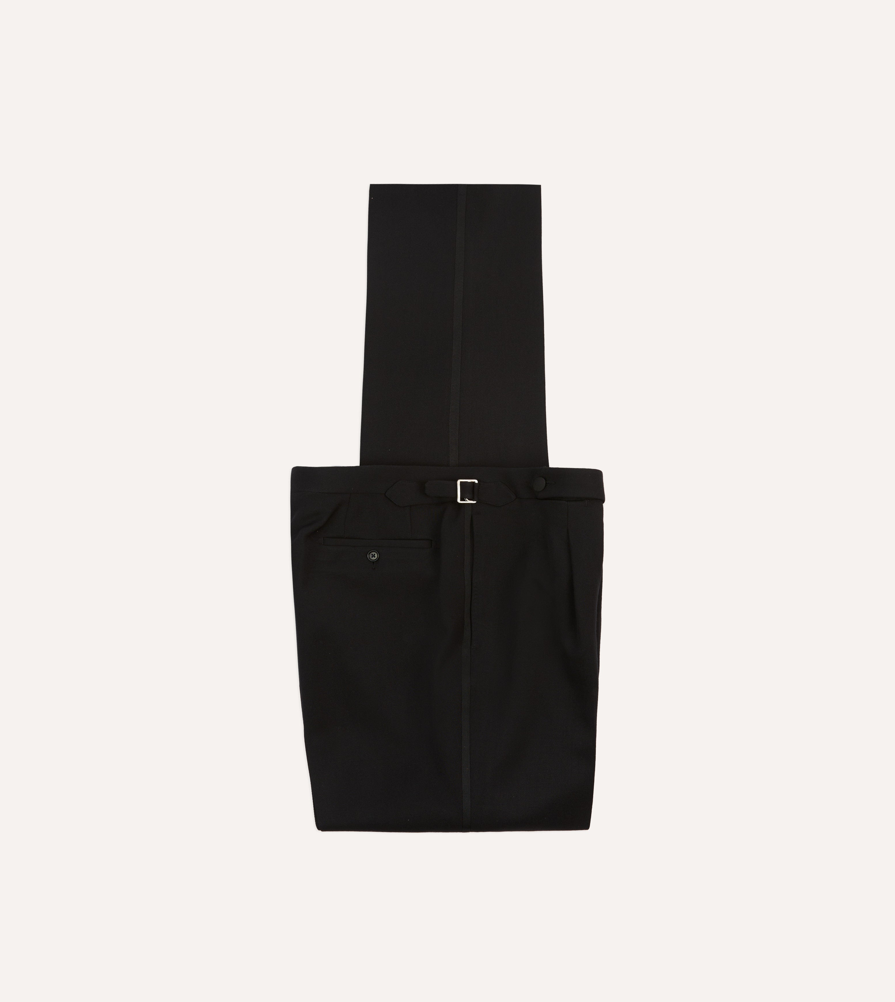 Premium Black Barathea Wool Single Pleat Formal Trousers for Men - Elegant Evening Wear for Weddings, Galas & Business Events