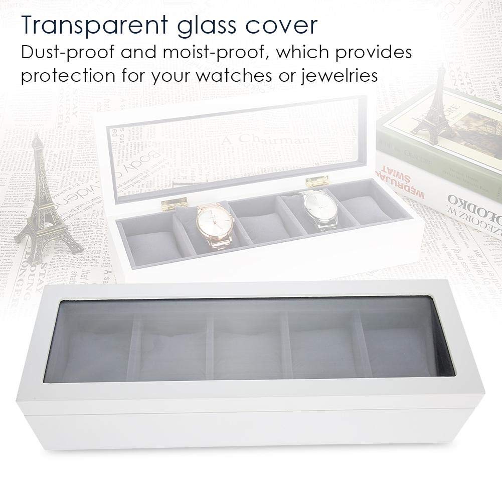 Premium White Watch Display Case - 5 Slot Glass Watch Box Organizer for Men & Women - Luxury Jewelry Storage & Showcase - Perfect for Home, Office, or Gift Giving