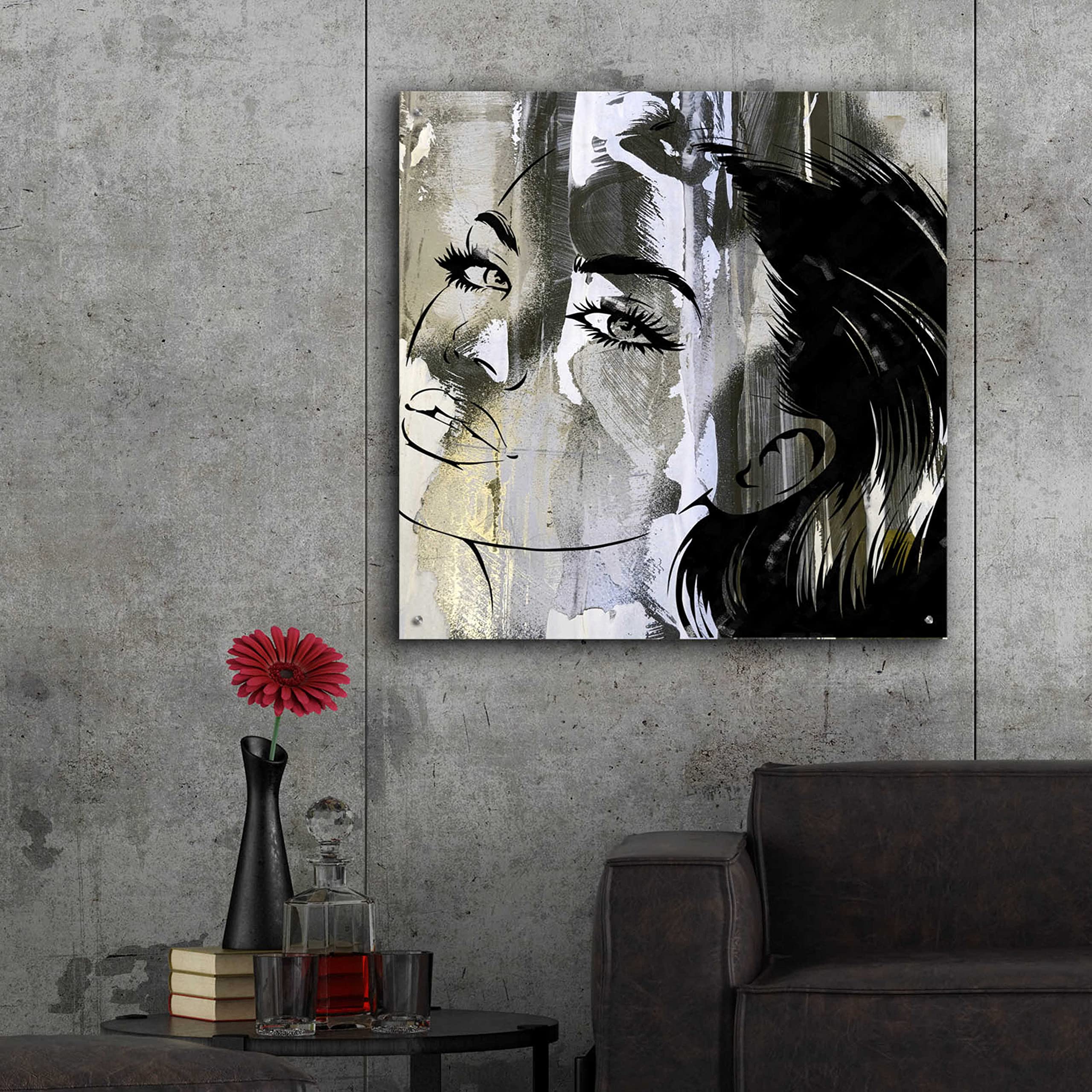 Karen Smith 'Face In The Wall 2' Acrylic Glass Wall Art - 36x36 Inches Modern Abstract Painting for Living Room, Bedroom & Office Decor