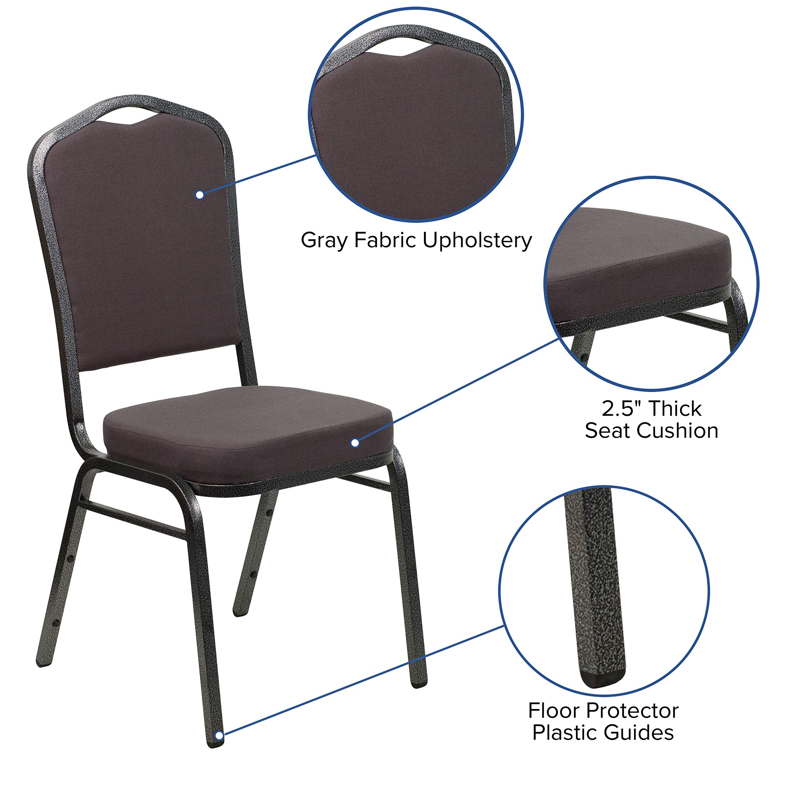 EMMA + OLIVER Crown Back Stacking Banquet Chair - Gray Fabric with Silver Vein Frame - Perfect for Weddings, Events & Banquet Halls