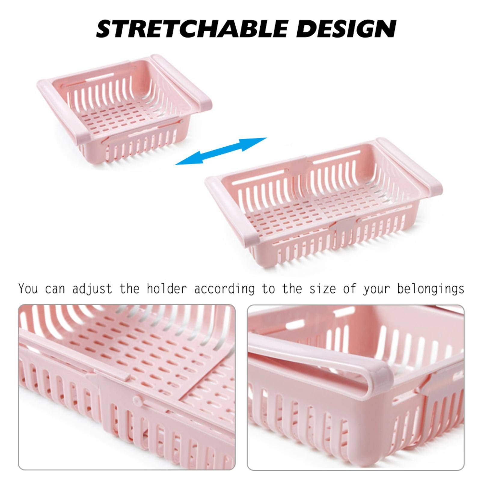 Adjustable Stretchable Refrigerator Organizer Drawer - Pull-Out Storage Basket for Fridge Organization - Fresh Food Spacer Layer Rack - Perfect for Fruits, Vegetables and Snacks Storage