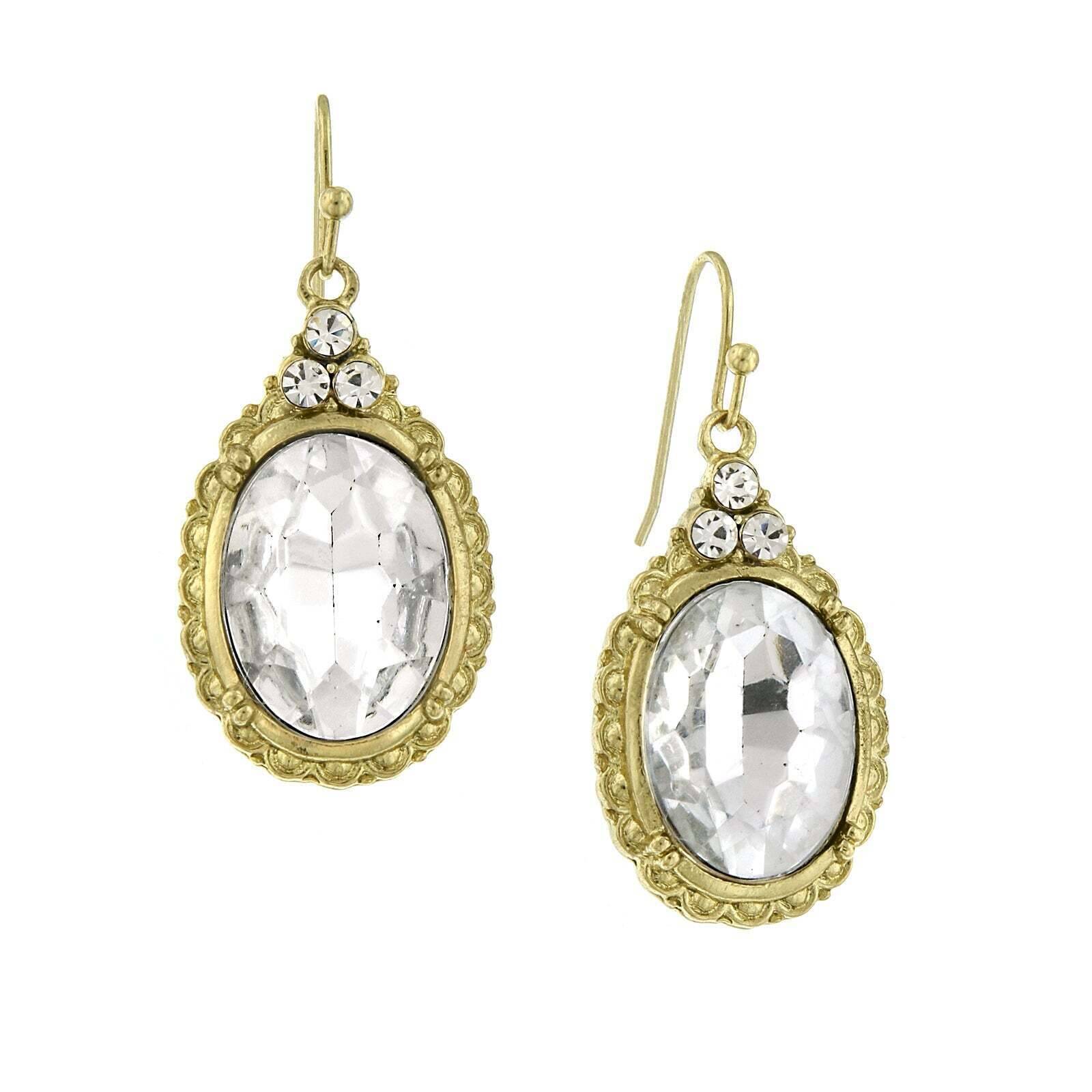 Antique Inspired 1928 Oval Crystal Drop Wire Earrings - Vintage Dangle Earrings for Women, Elegant Jewelry Gift for Brides, Parties & Special Occasions